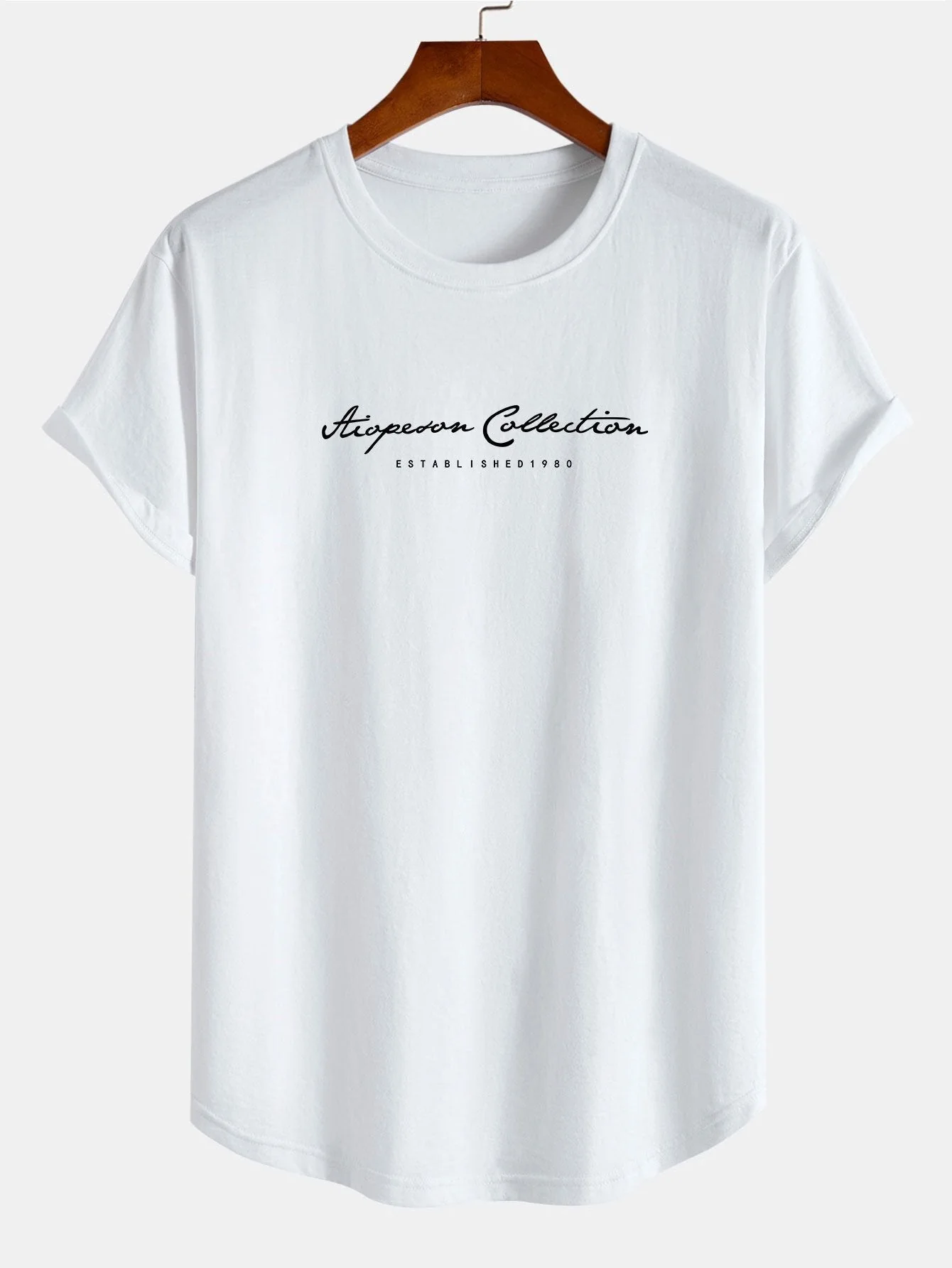 Anselmo® | Slogan Print Cotton Arc Hem T-Shirt - Image 2