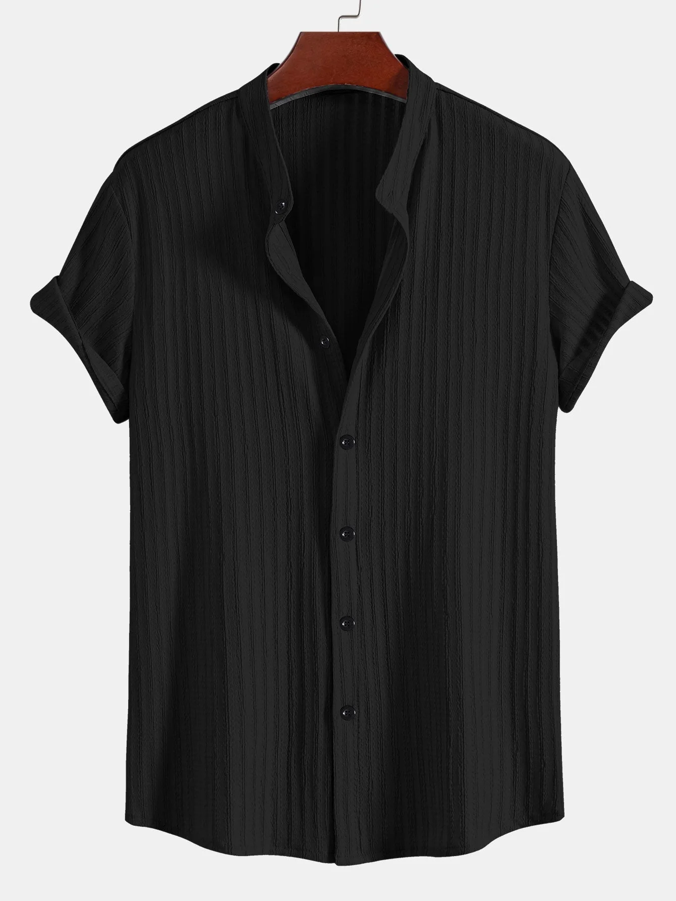 Antares® | Muscle Fit Texture Ribbed Stand Collar Shirt - Image 2