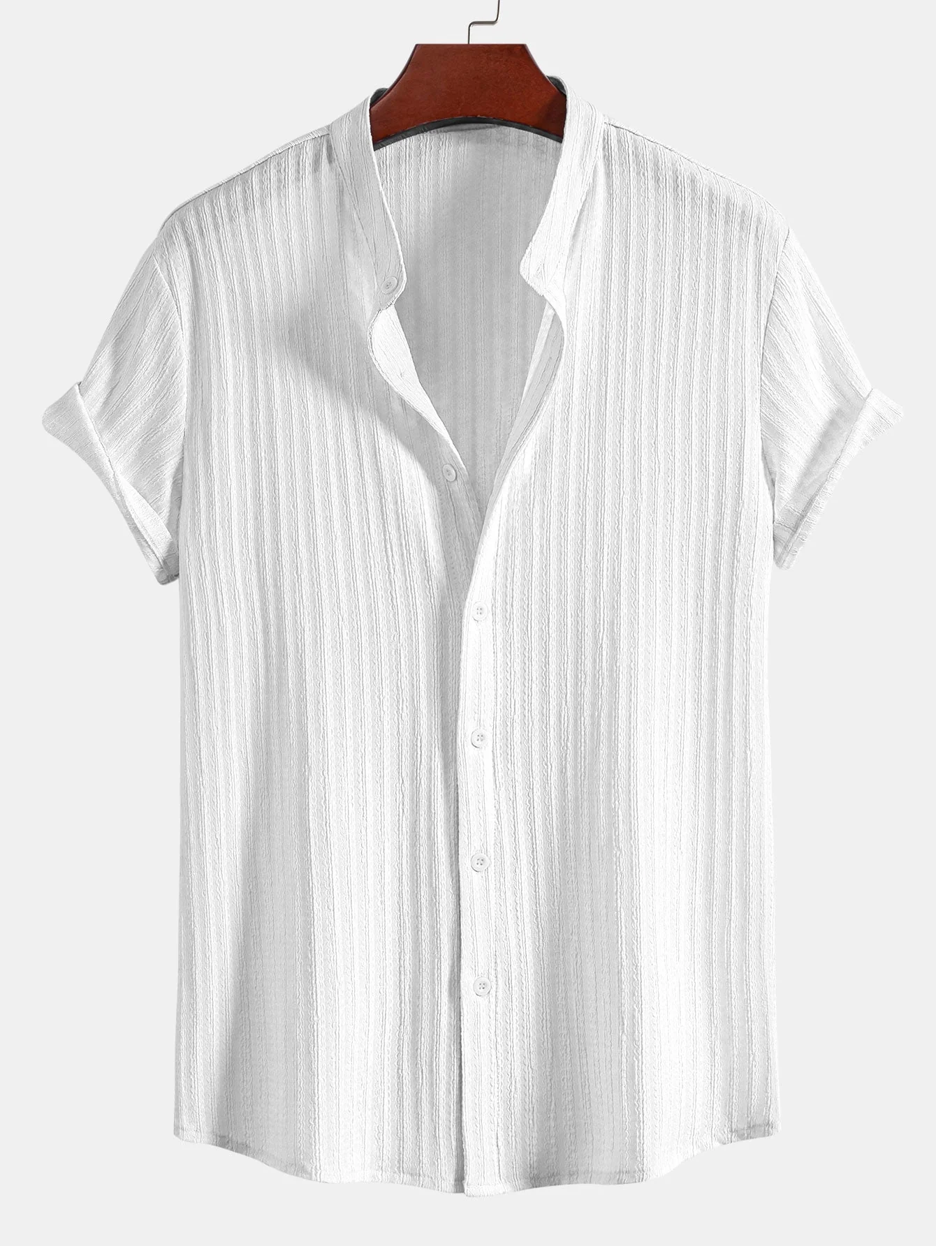 Antares® | Muscle Fit Texture Ribbed Stand Collar Shirt - Image 3