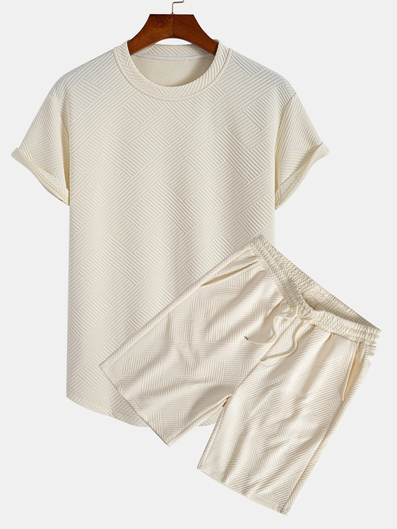 Antenor® | Short Sleeve Stripe Jacquard Arc Hem T-Shirt & Shorts - Image 2