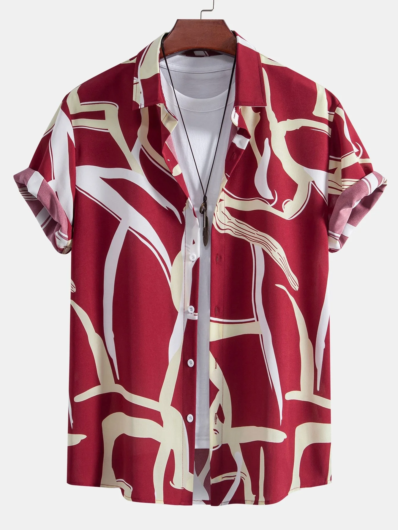 Antonio® | Abstract Print Button Up Shirt & Solid Drawstring Swim Shorts - Image 3