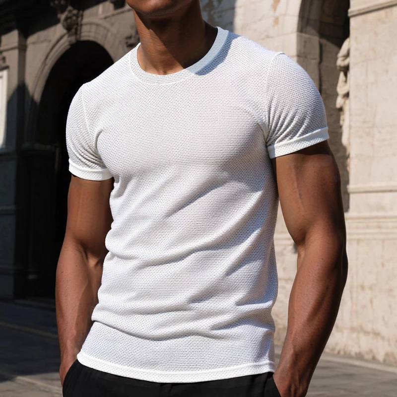 Antonio | Men'S Solid Color Textured Round Neck Short-Sleeved T-Shirt - Image 3