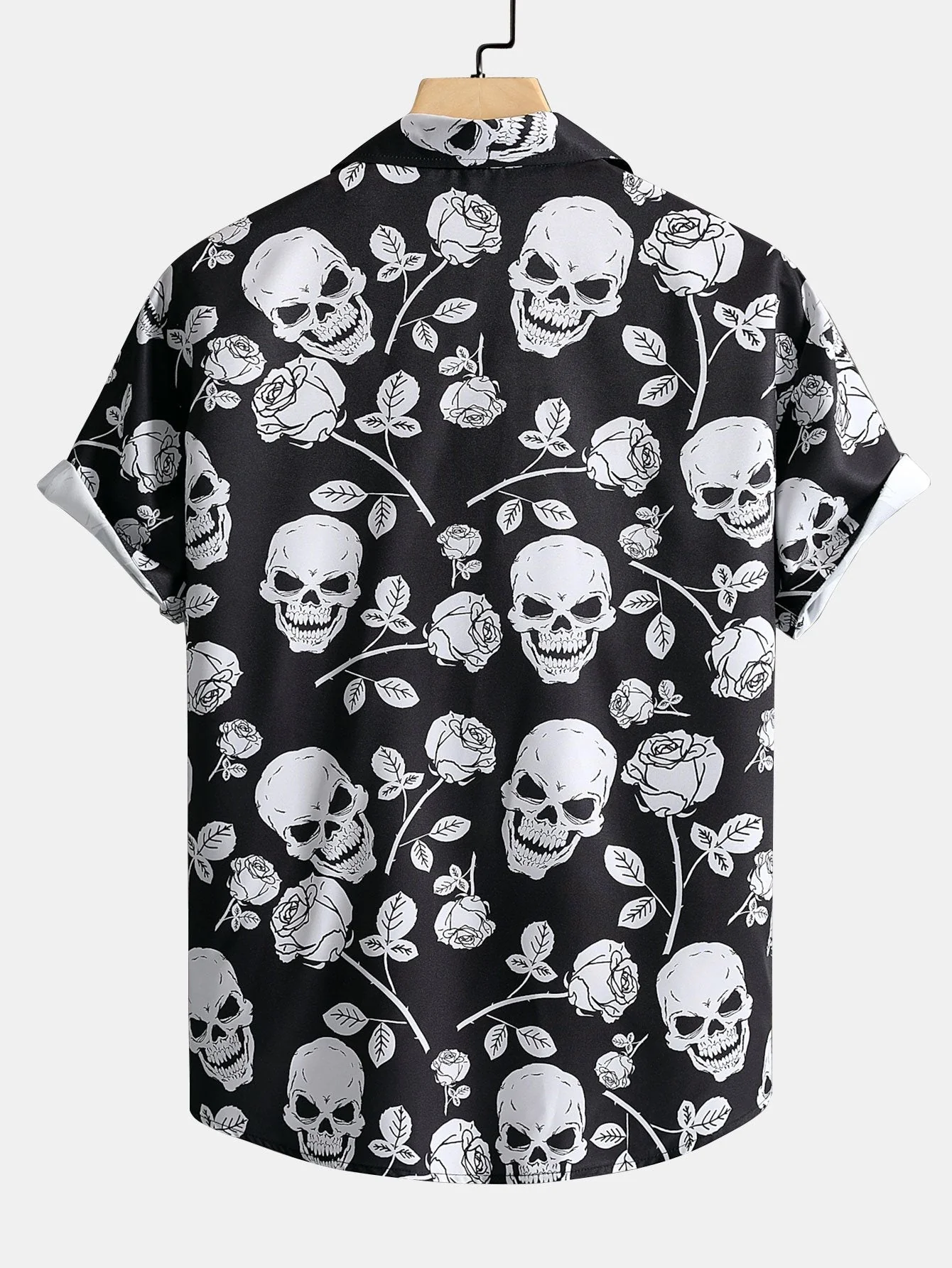Apelio® | Skull Rose Print Button Up Shirt - Image 2