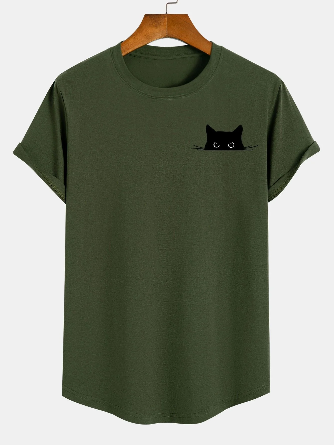 Apolinar® | Black Cat Print Cotton Arc Hem T-Shirt - Image 3