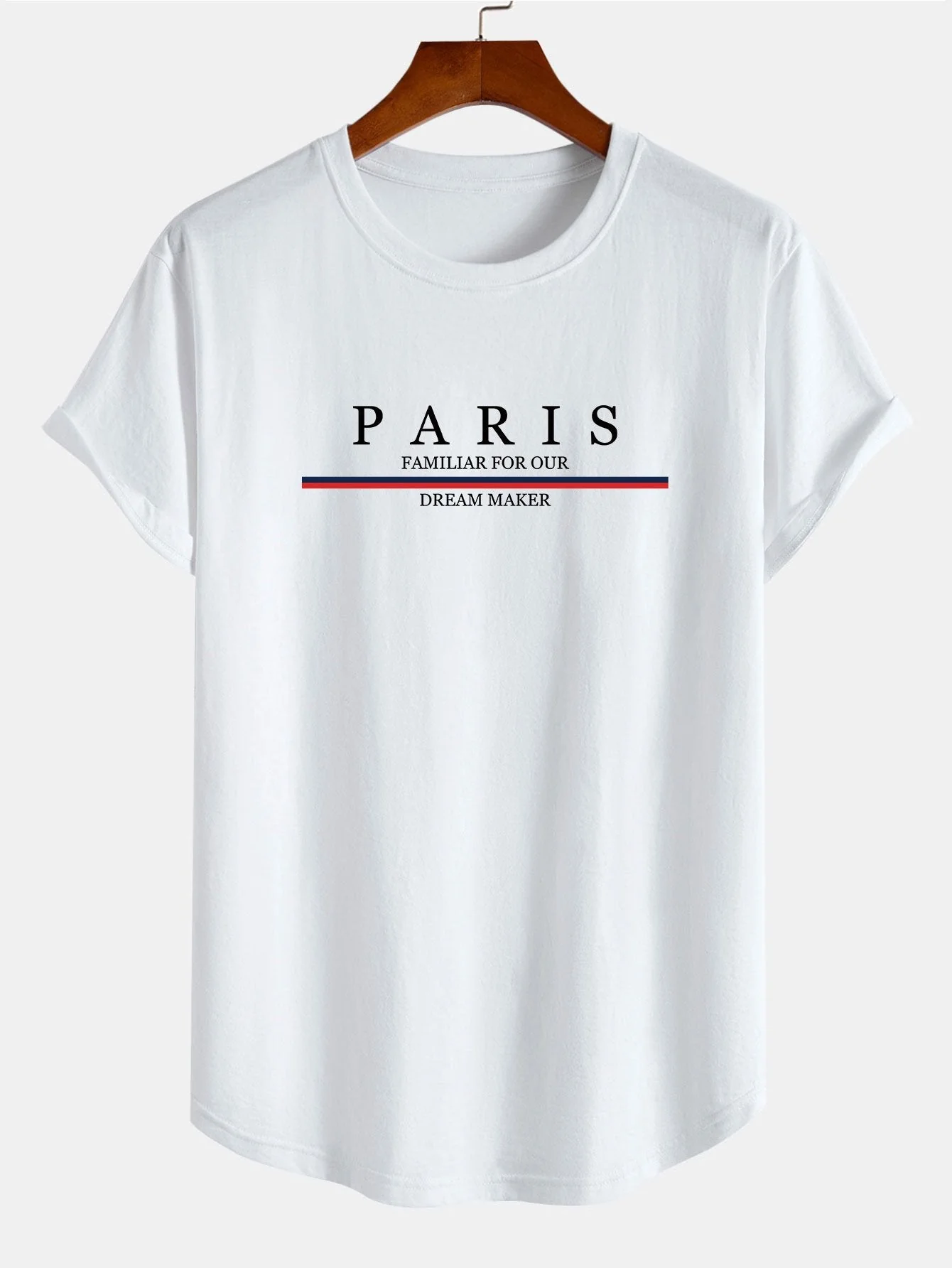 Aquiles® | Stripe Paris Slogan Print Cotton Arc Home T-Shirt - Image 2