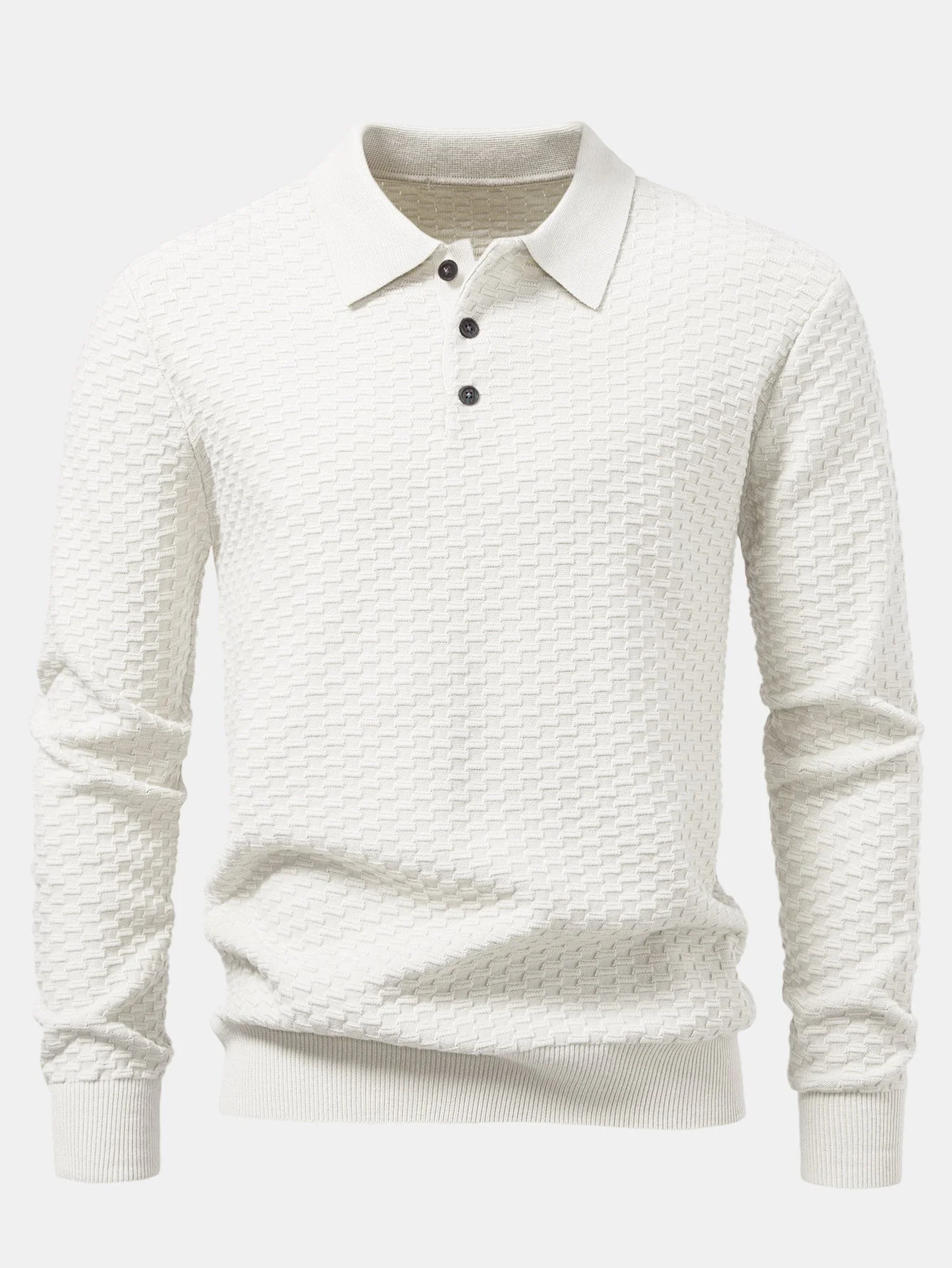 Aquilino® | Long Sleeve Textured Knit  Polo Shirt - Image 11