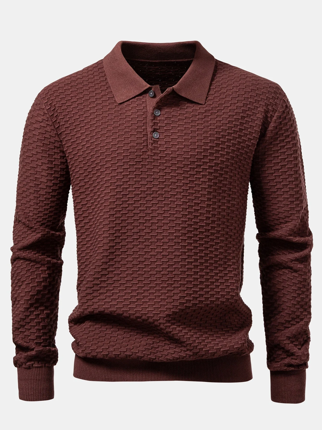 Aquilino® | Long Sleeve Textured Knit  Polo Shirt - Image 7