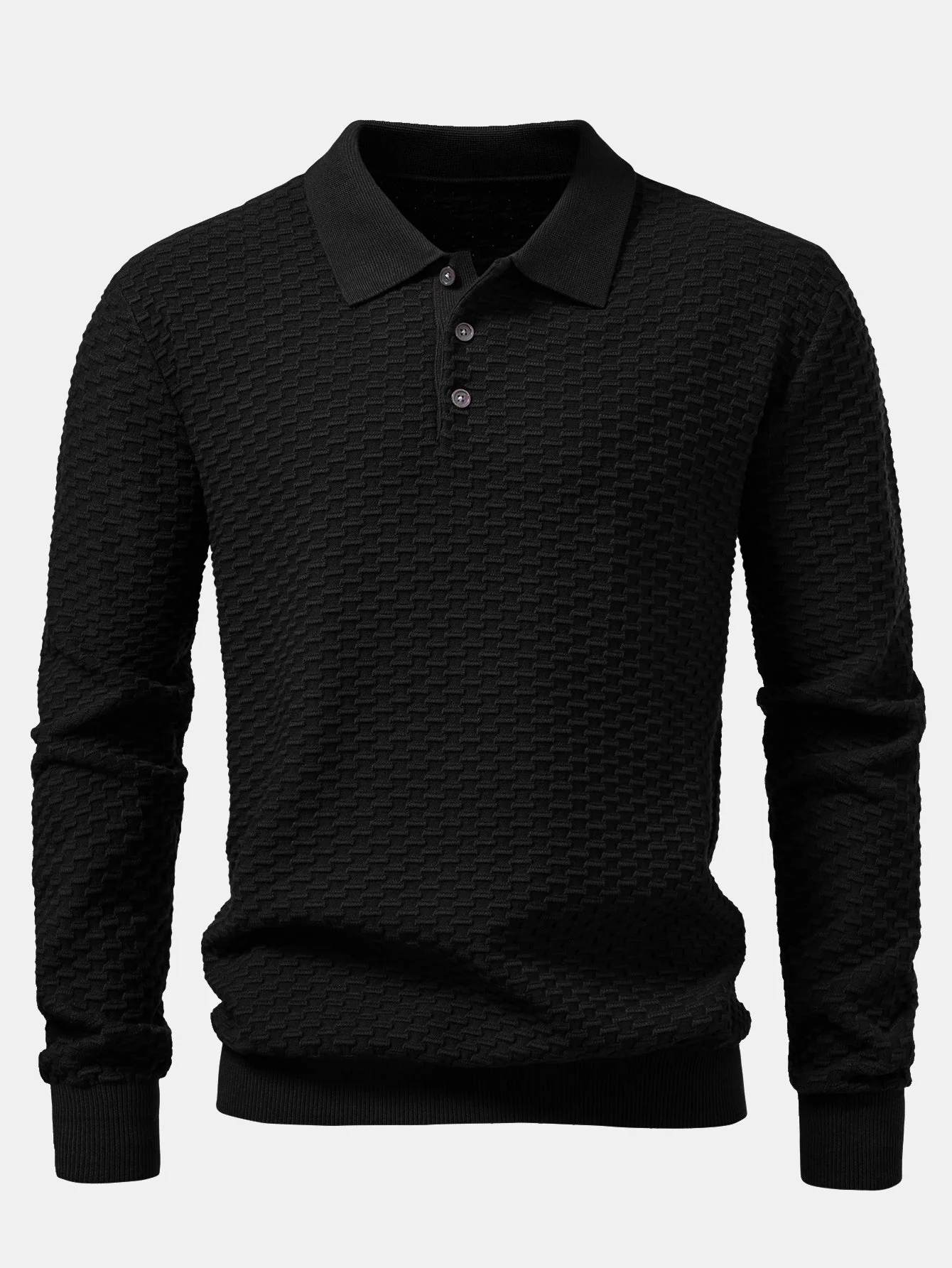 Aquilino® | Long Sleeve Textured Knit  Polo Shirt - Image 9
