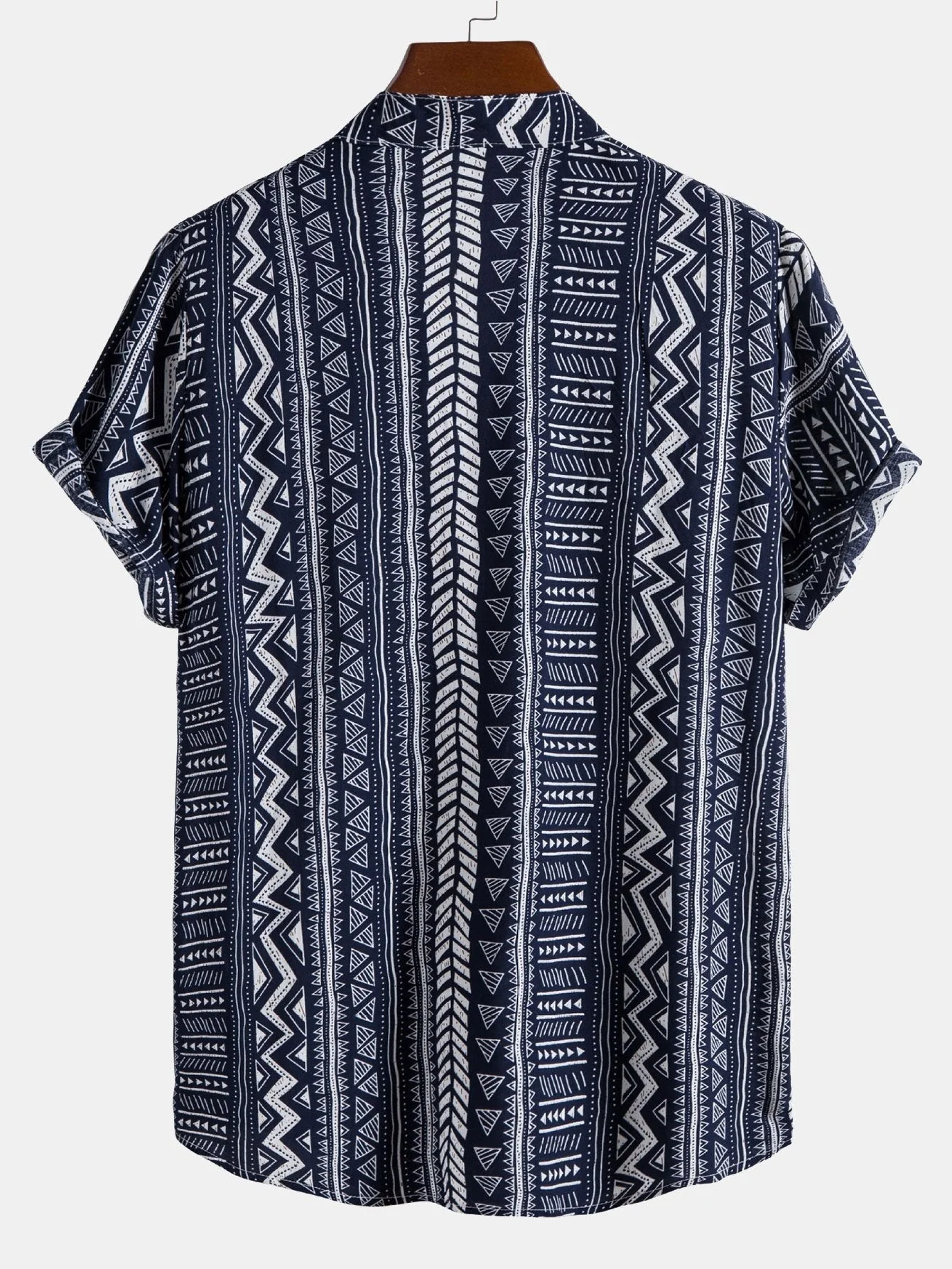 Aram® | Tribal Geometric Print Half Placket Henley Collar Shirt - Image 6