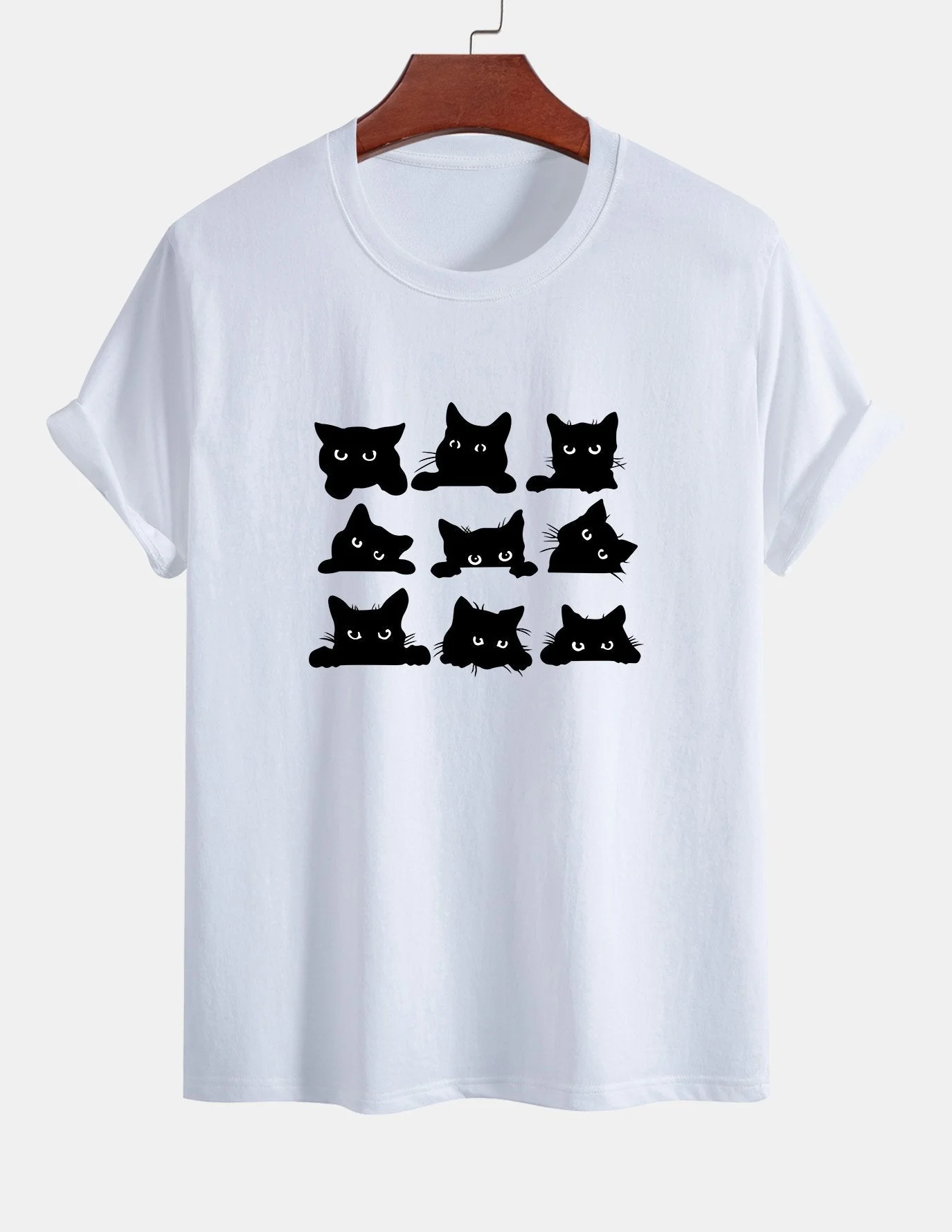 Arán® | Black Cat Staring Print Cotton T-Shirt - Image 10