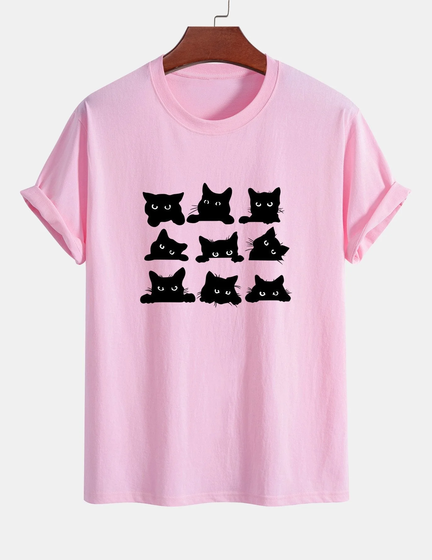 Arán® | Black Cat Staring Print Cotton T-Shirt - Image 11