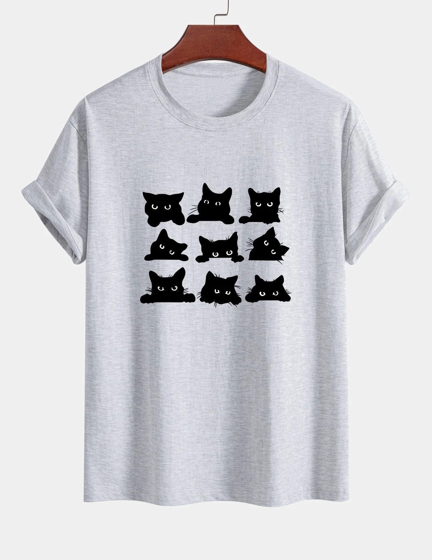 Arán® | Black Cat Staring Print Cotton T-Shirt - Image 12