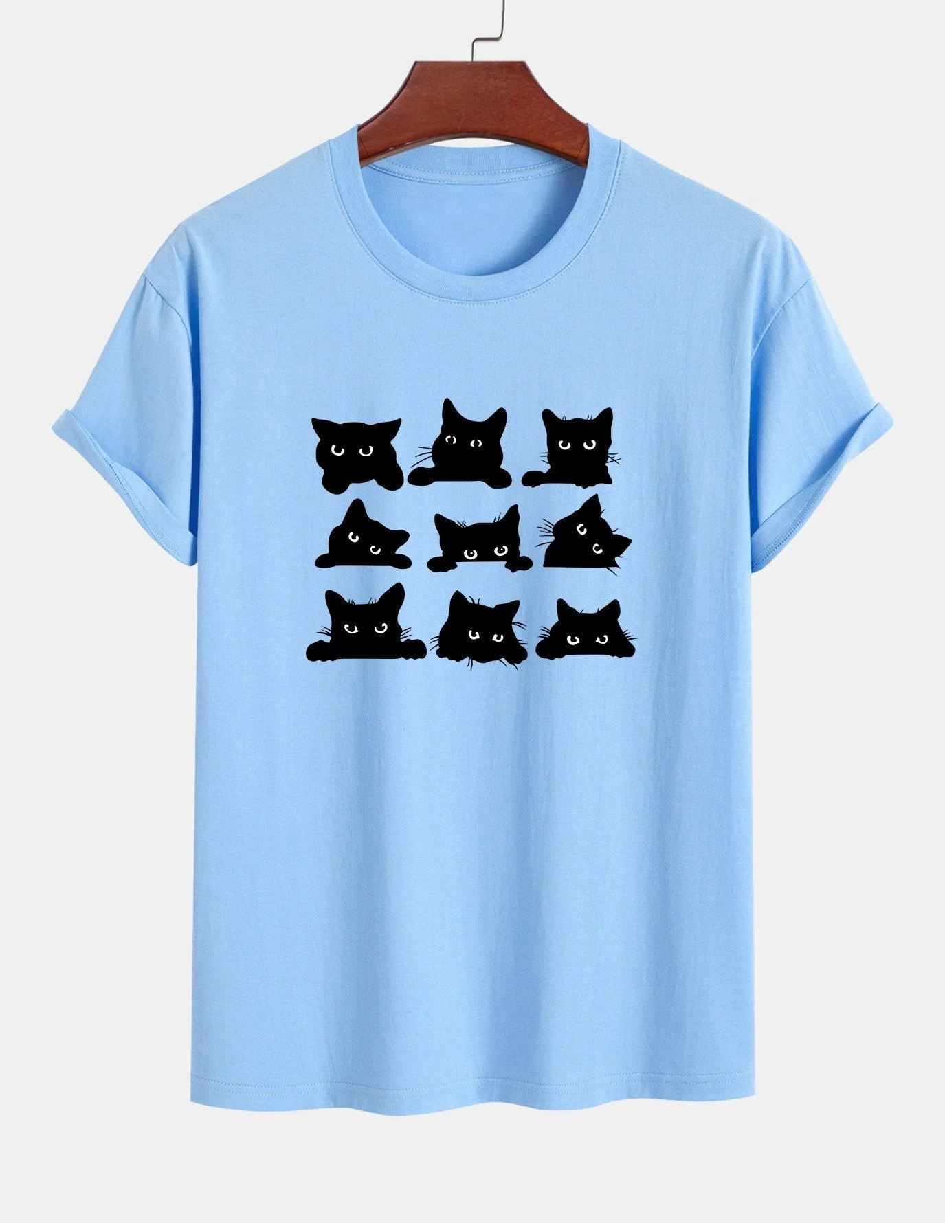 Arán® | Black Cat Staring Print Cotton T-Shirt - Image 14