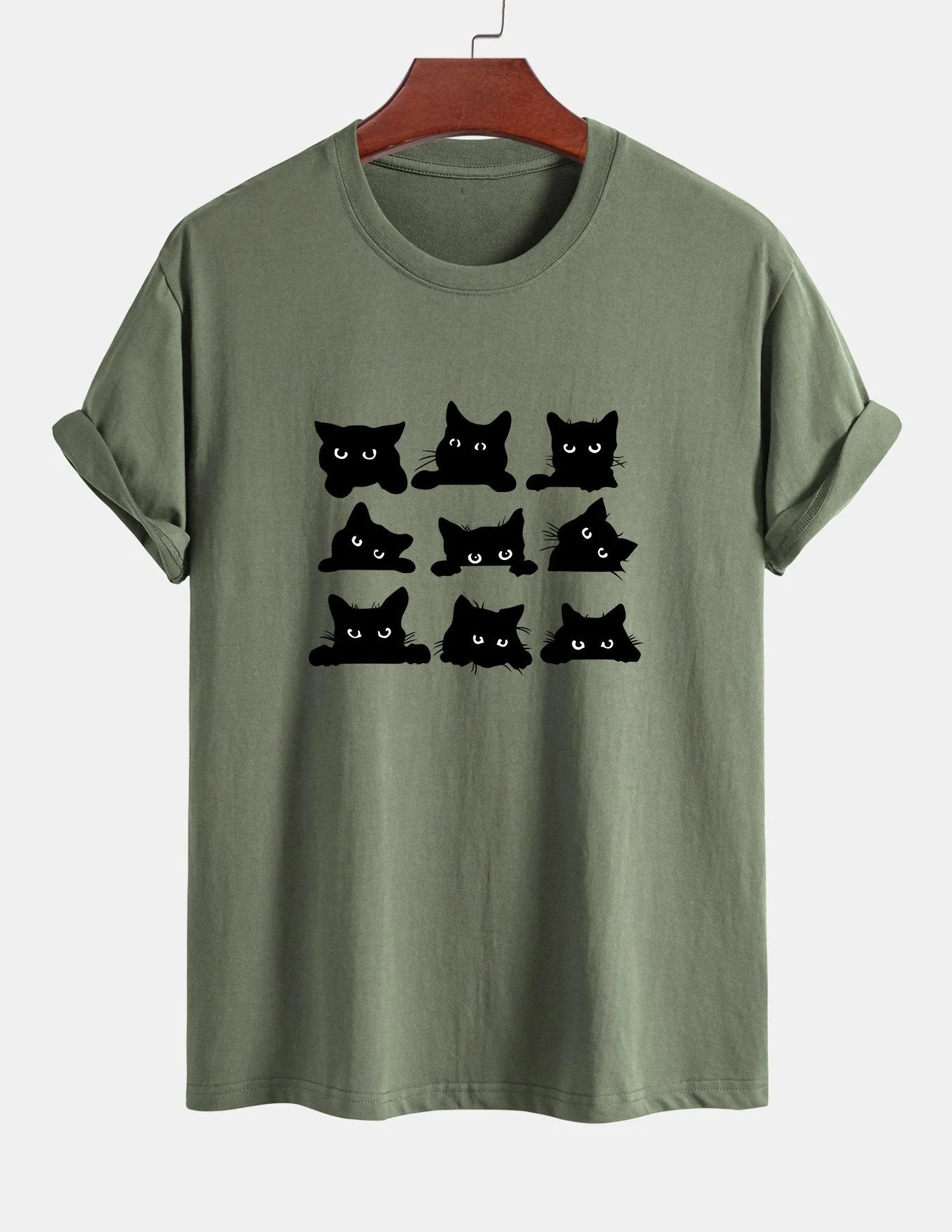 Arán® | Black Cat Staring Print Cotton T-Shirt - Image 15