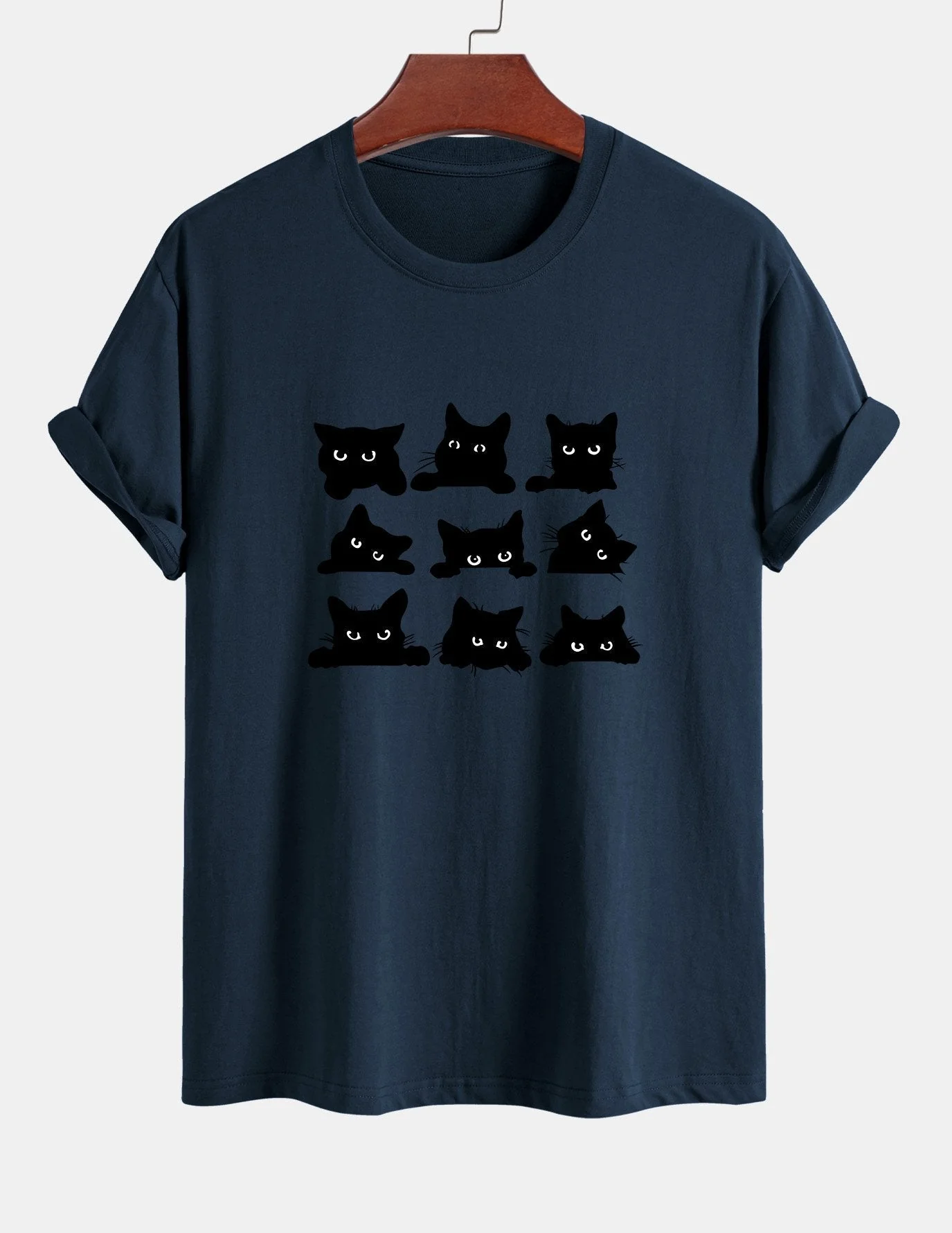 Arán® | Black Cat Staring Print Cotton T-Shirt - Image 3