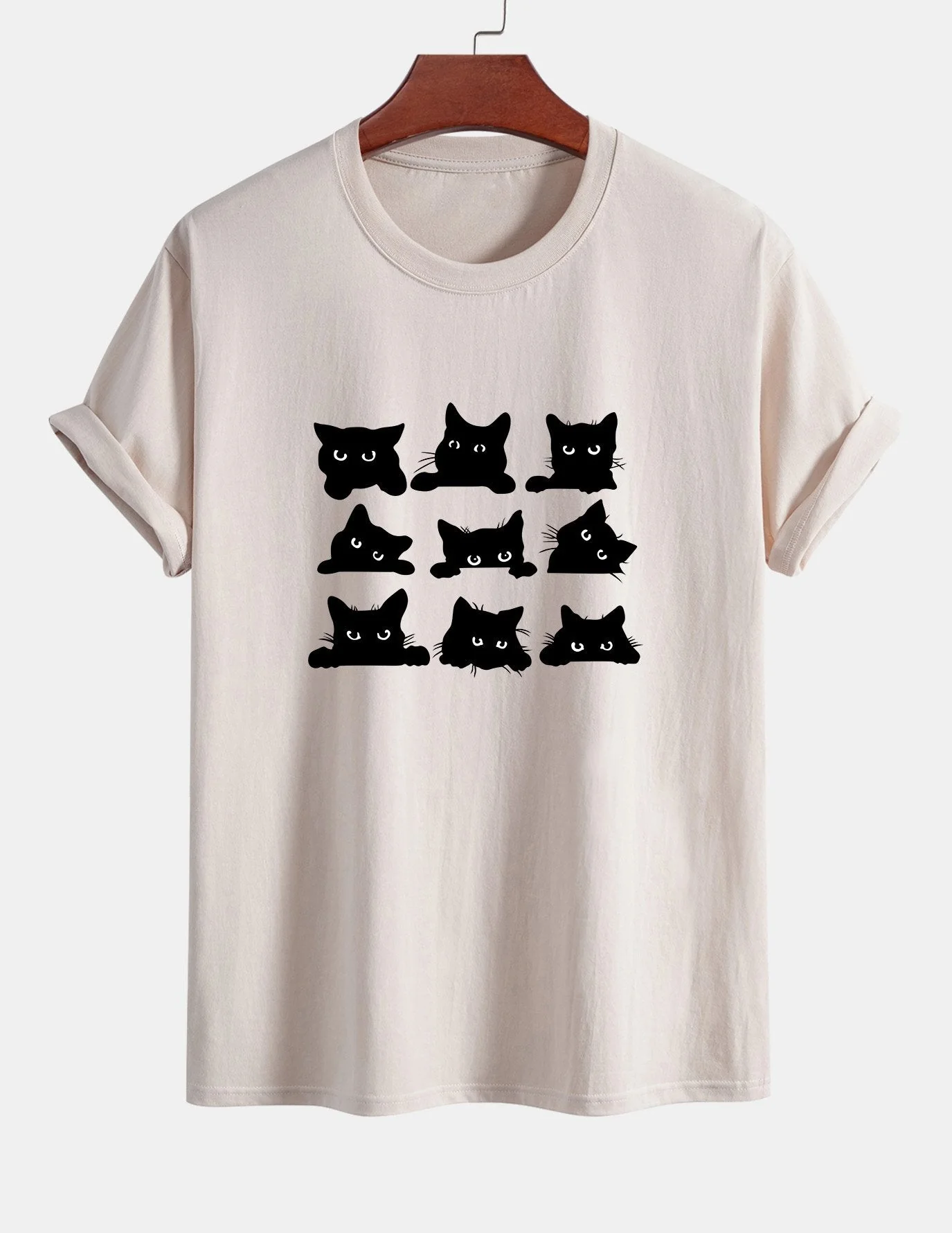 Arán® | Black Cat Staring Print Cotton T-Shirt - Image 4