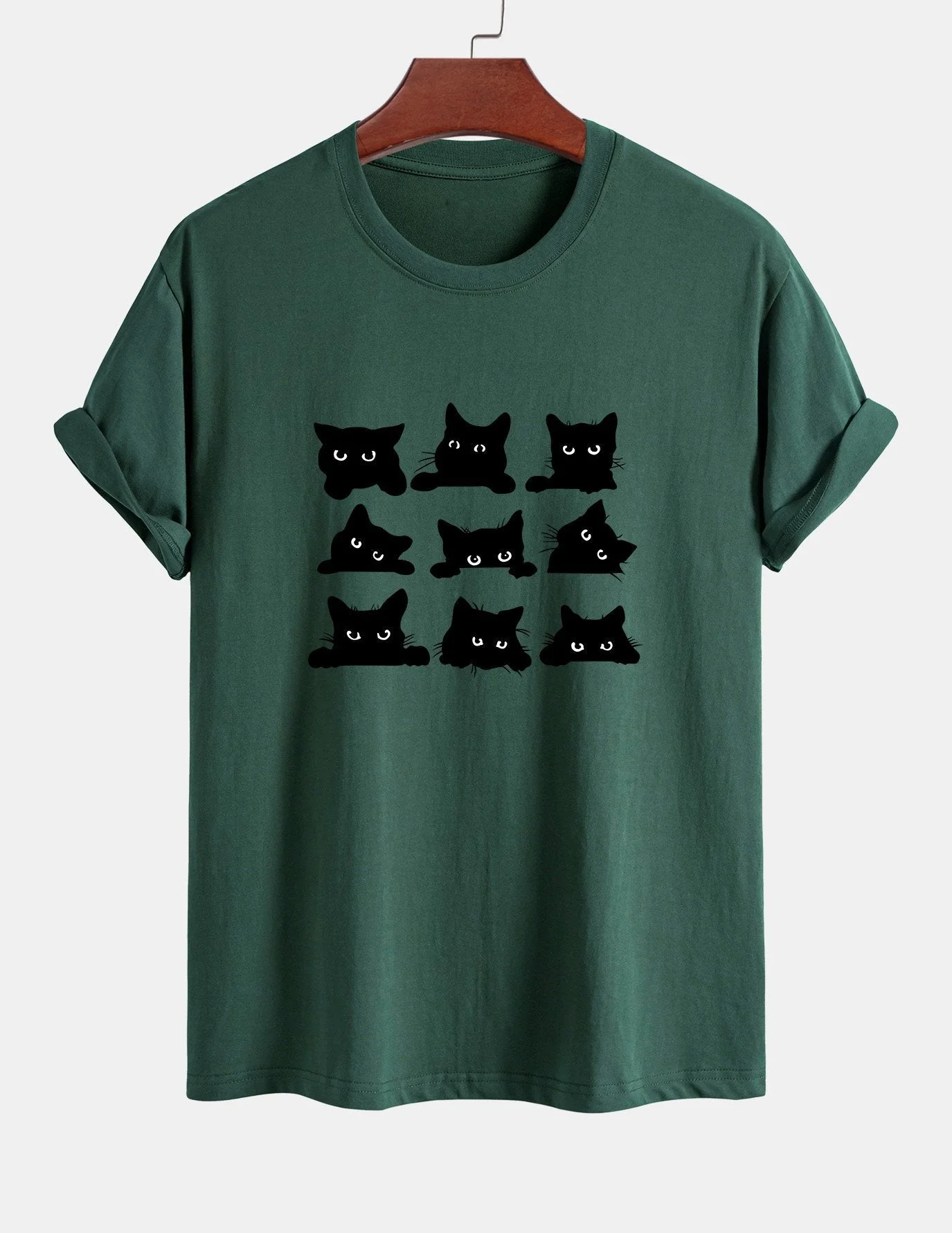 Arán® | Black Cat Staring Print Cotton T-Shirt - Image 6