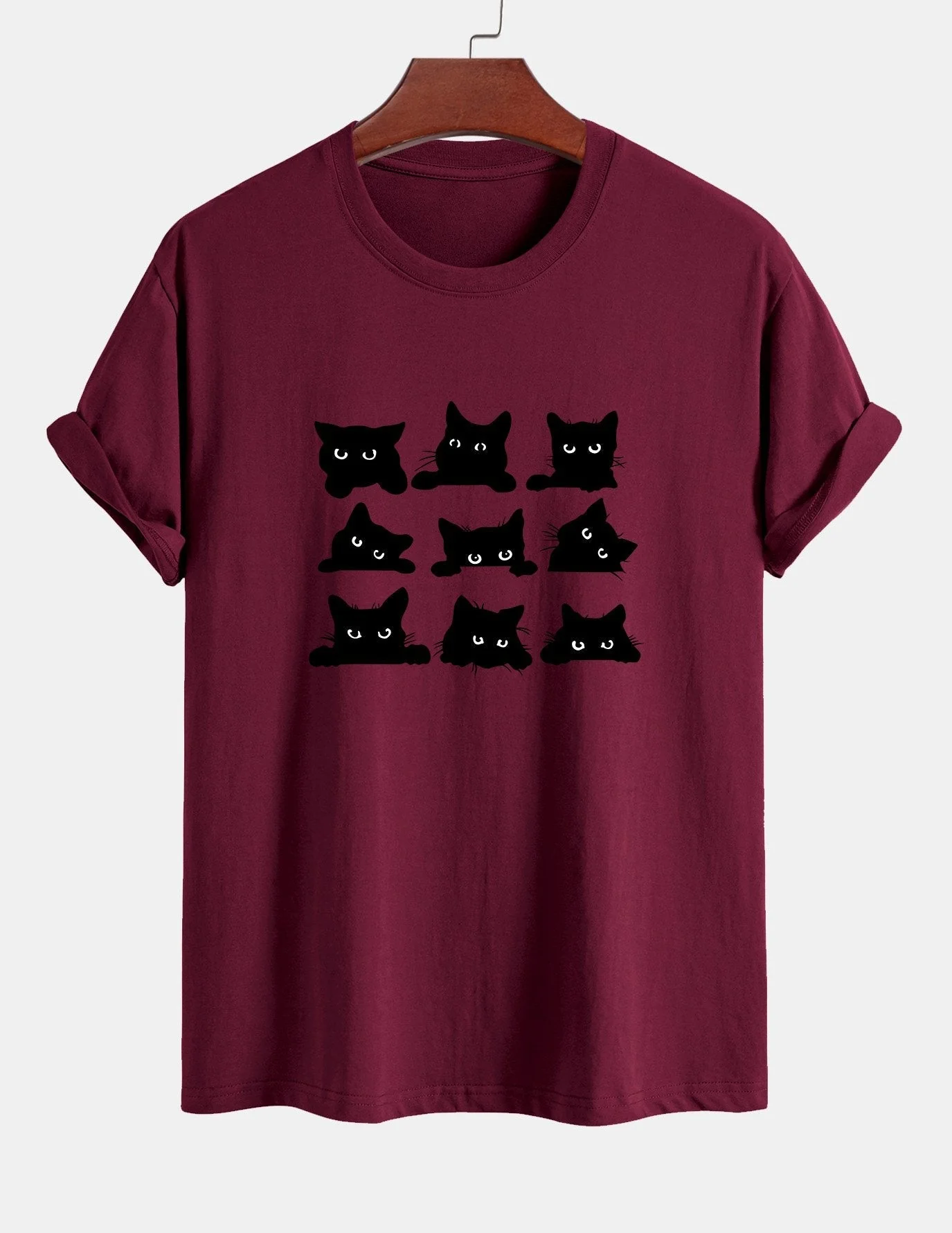 Arán® | Black Cat Staring Print Cotton T-Shirt - Image 7