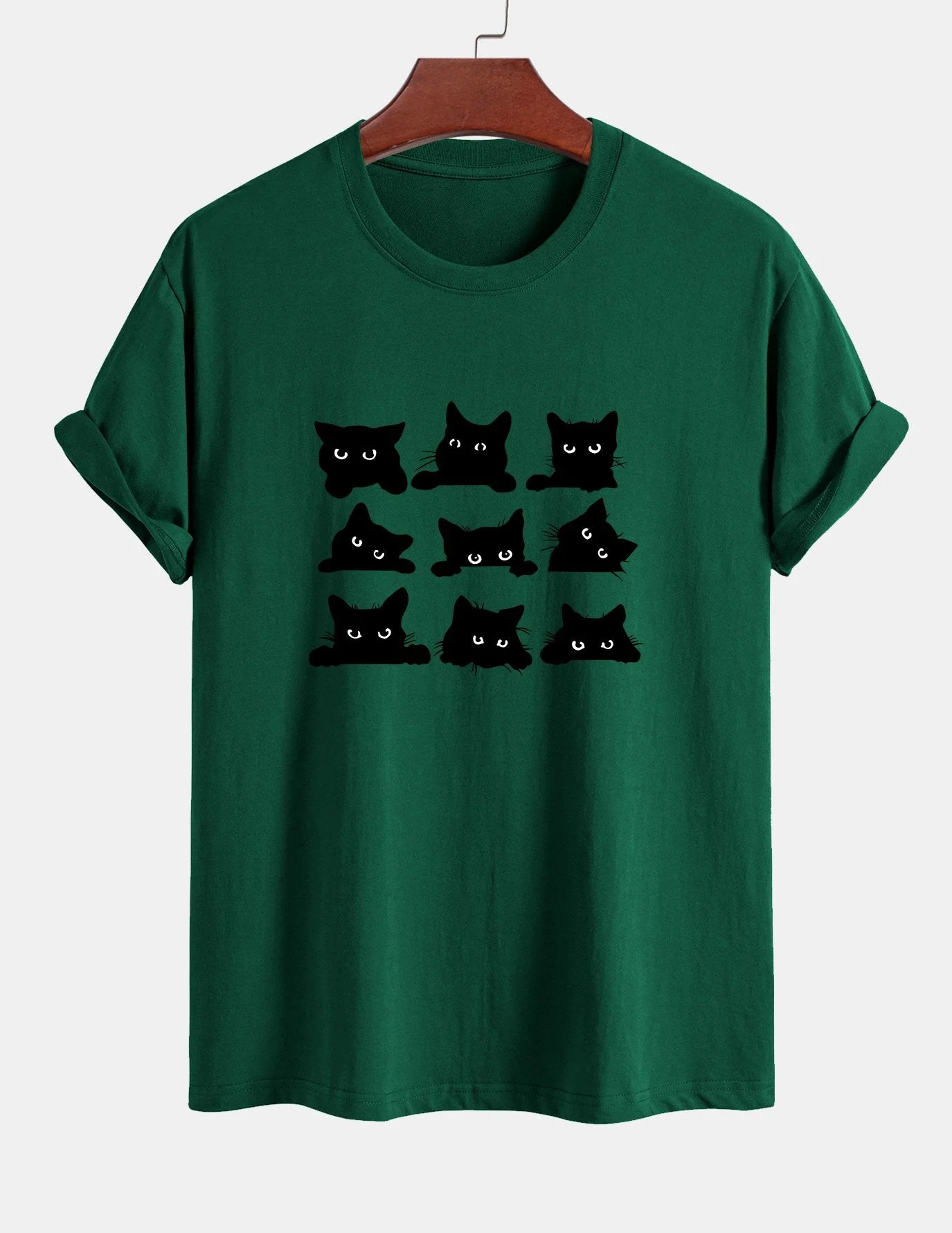 Arán® | Black Cat Staring Print Cotton T-Shirt - Image 8