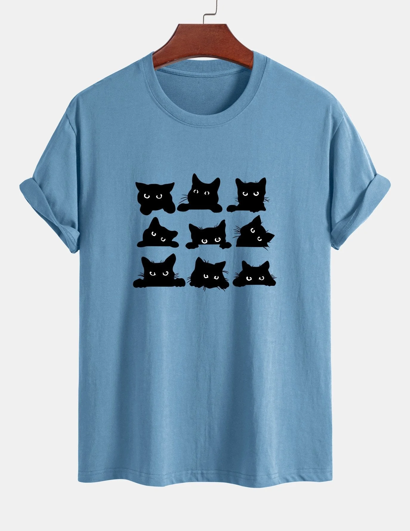 Arán® | Black Cat Staring Print Cotton T-Shirt - Image 9