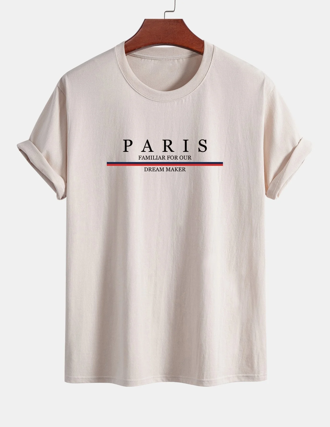 Arcadio® | Stripe Paris Slogan Print Cotton T-Shirt - Image 2