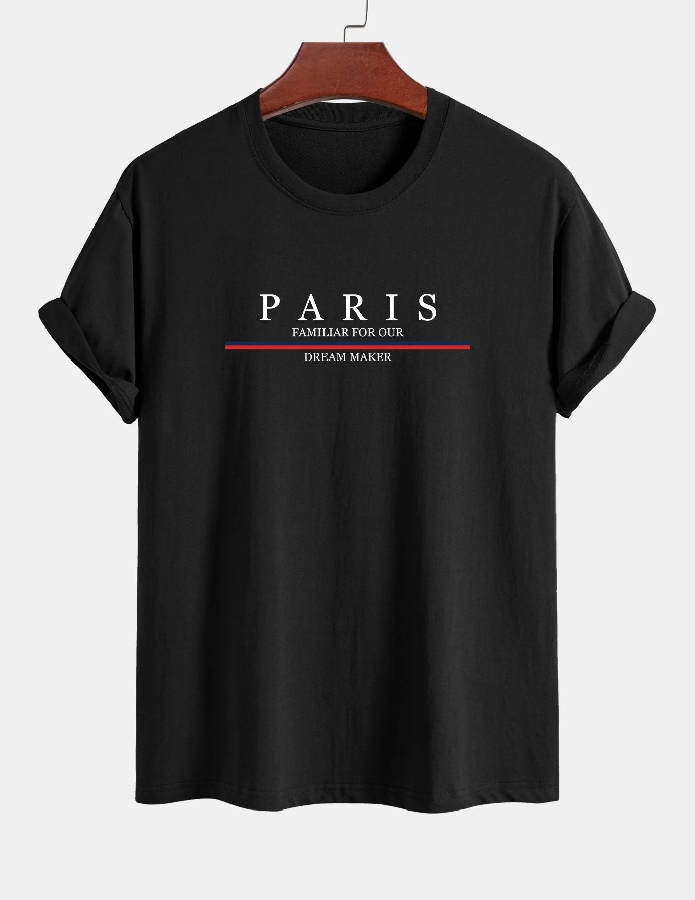 Arcadio® | Stripe Paris Slogan Print Cotton T-Shirt - Image 3