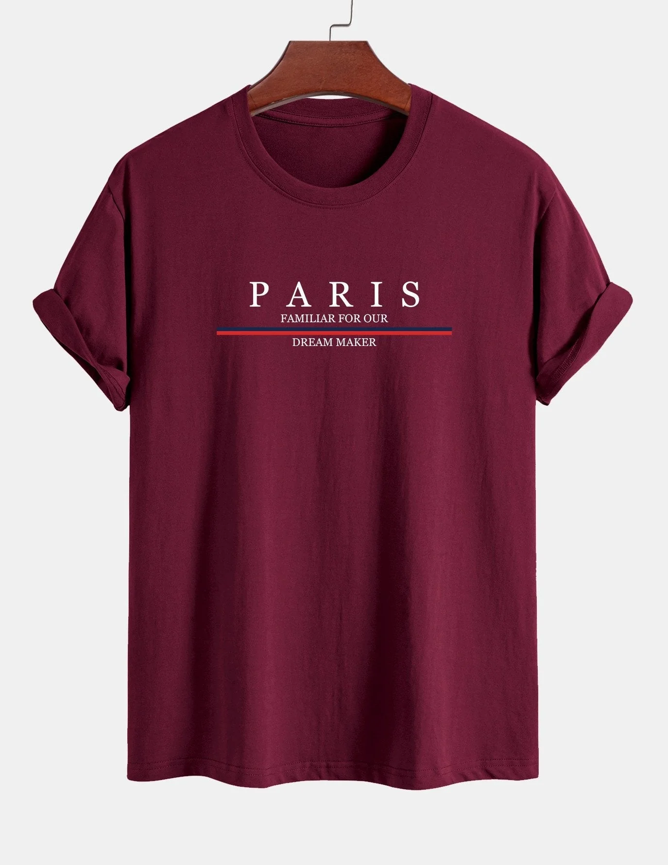 Arcadio® | Stripe Paris Slogan Print Cotton T-Shirt - Image 7