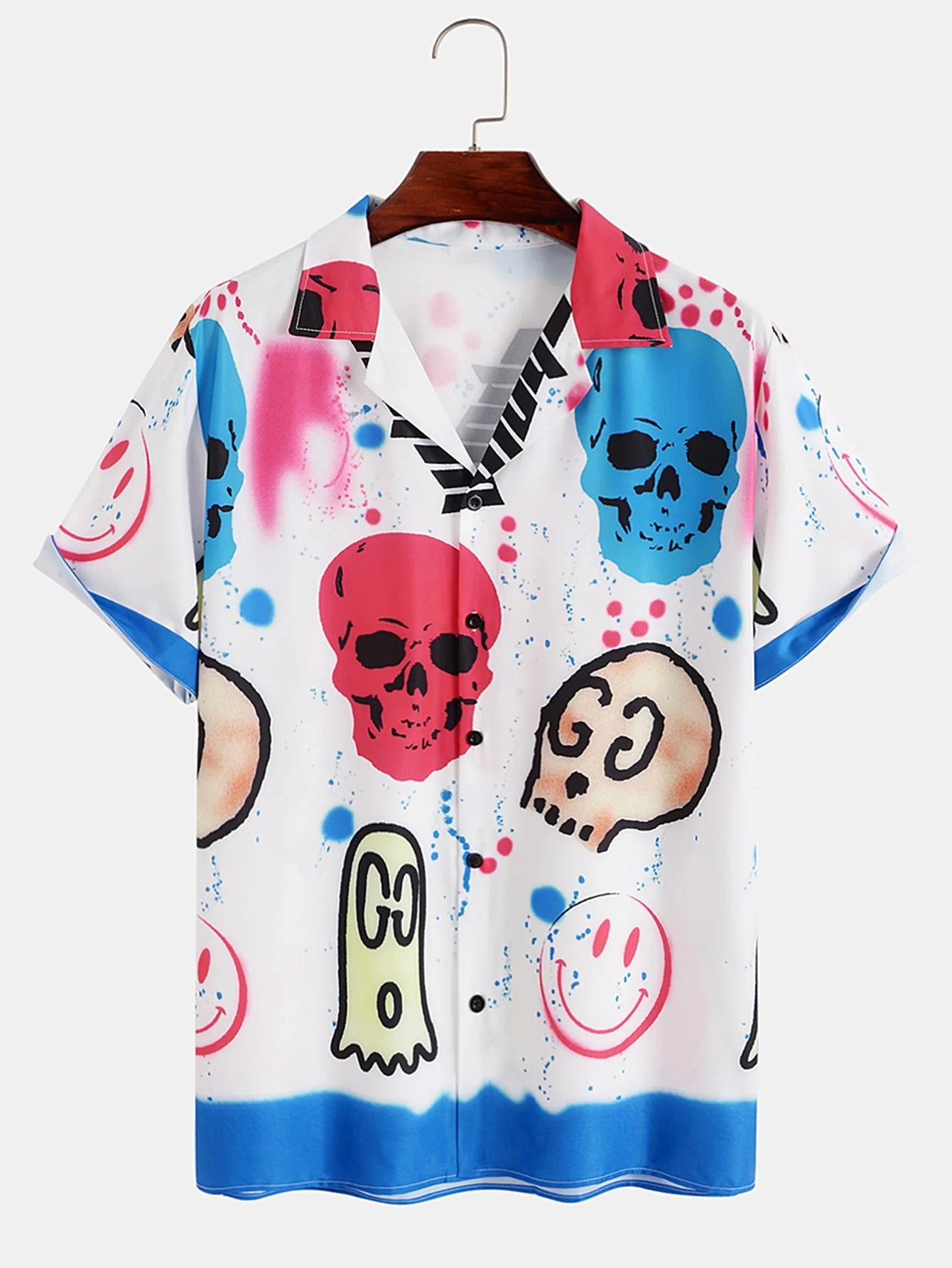 Ardrey® | Skull Smiley Graffiti Print Revere Collar Shirt