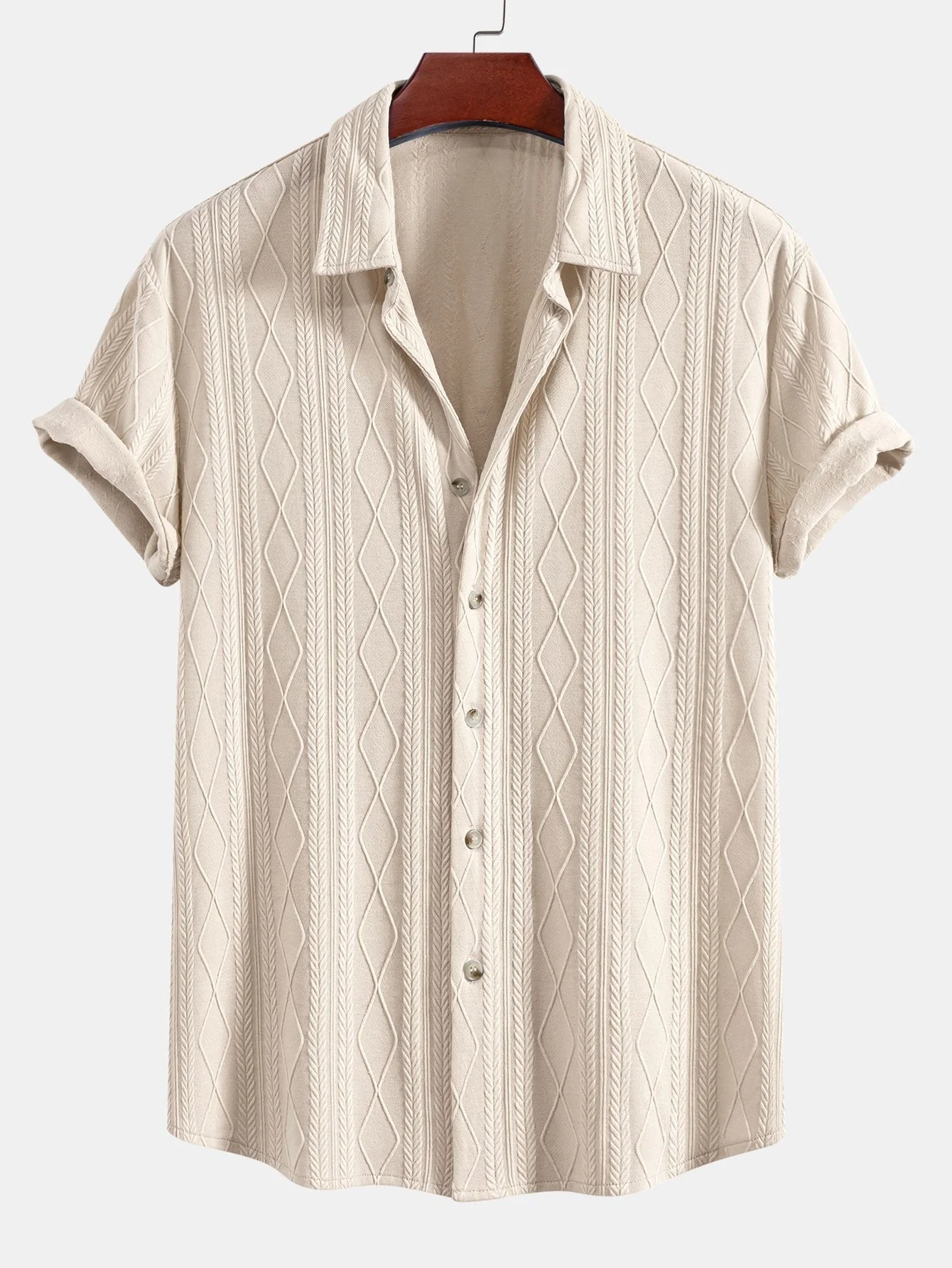 Arens® | Knitted Geometric Rhombus Jacquard Button Up Shirt - Image 3