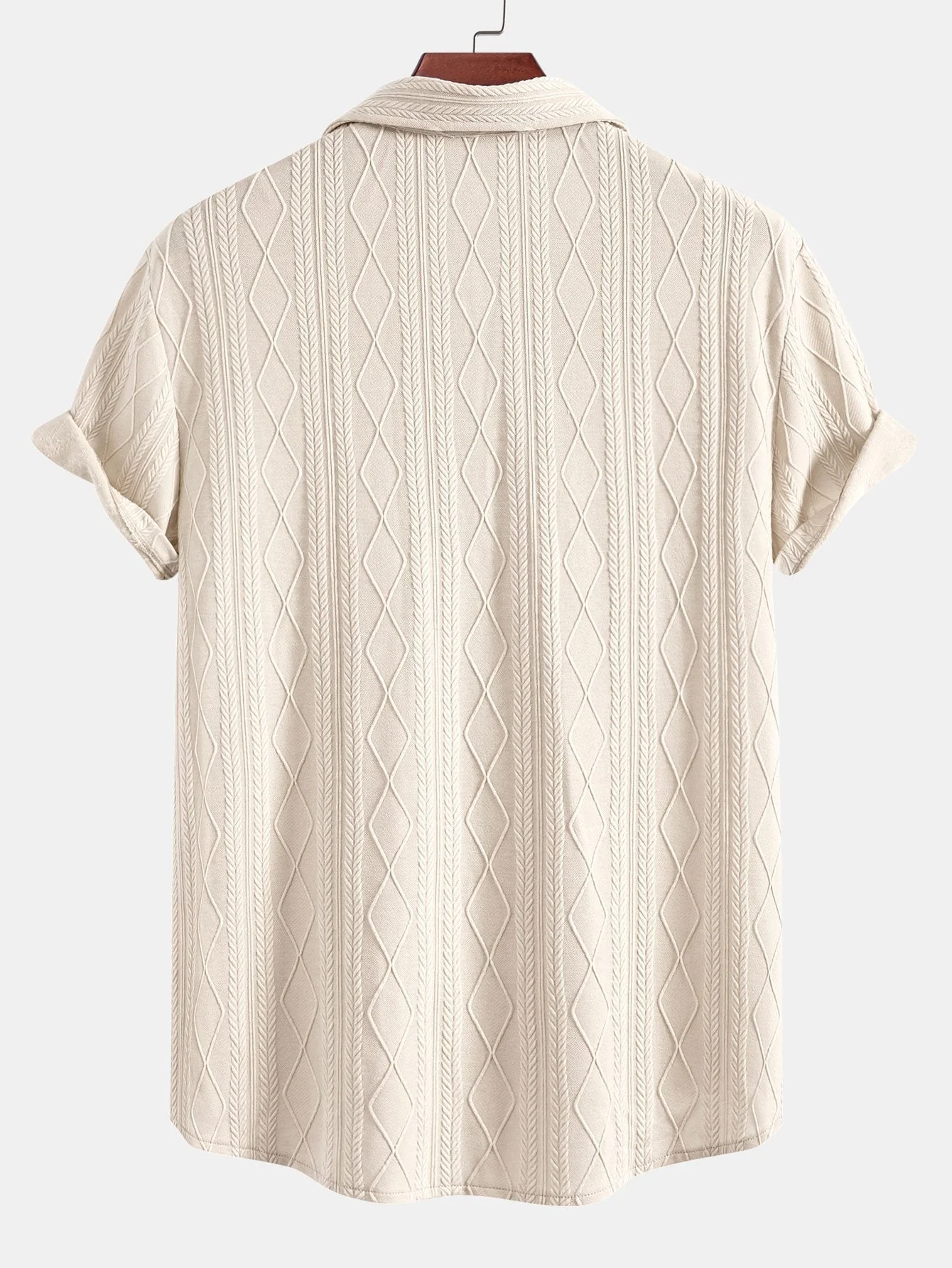 Arens® | Knitted Geometric Rhombus Jacquard Button Up Shirt - Image 4