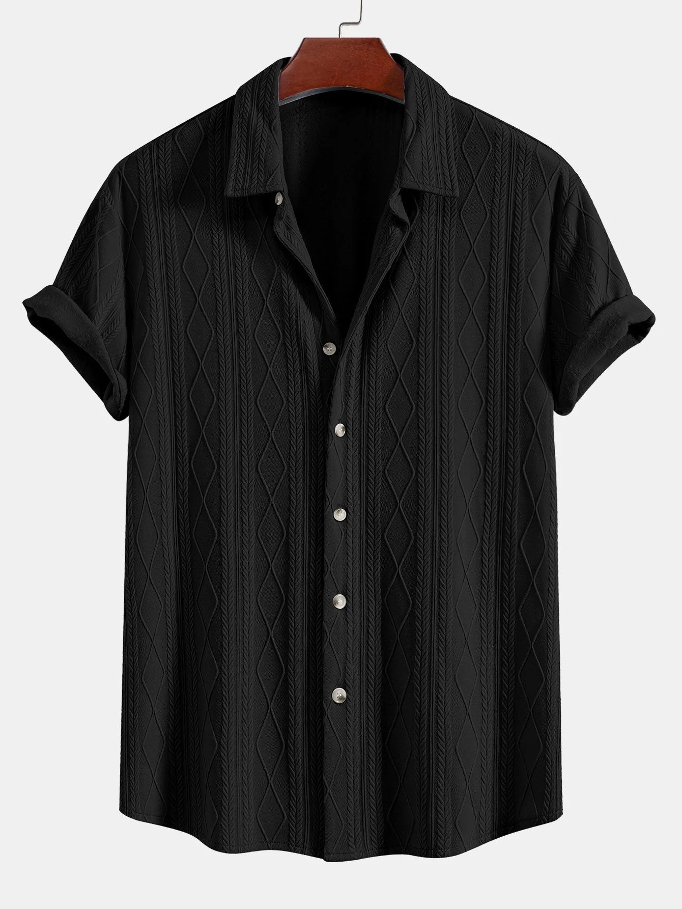 Arens® | Knitted Geometric Rhombus Jacquard Button Up Shirt - Image 5