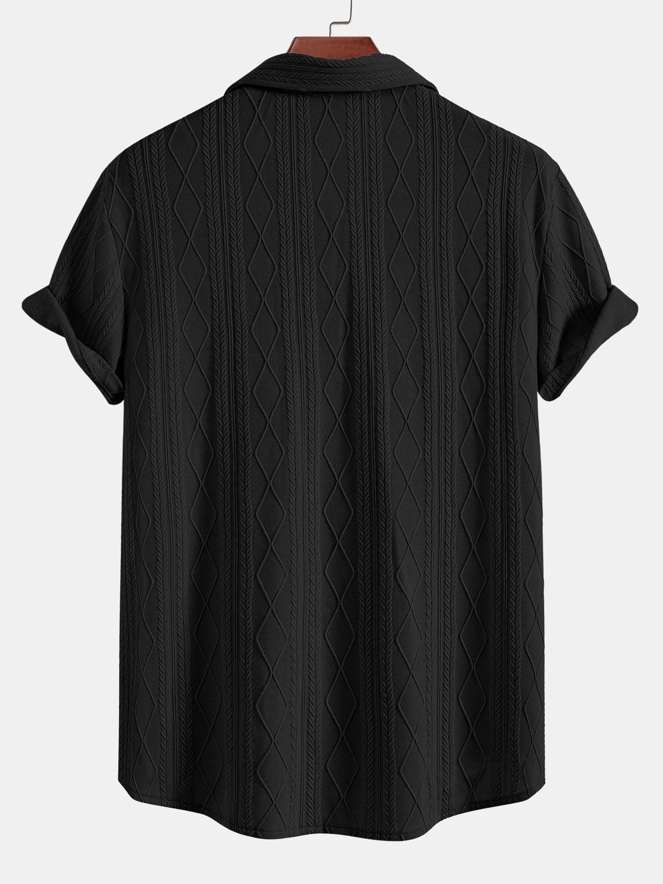 Arens® | Knitted Geometric Rhombus Jacquard Button Up Shirt - Image 6