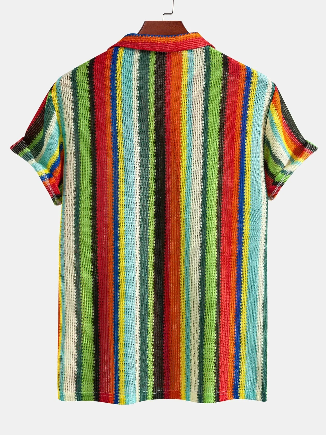 Areus® | Colorful Striped Waffle Texture Cuban Shirt - Image 2