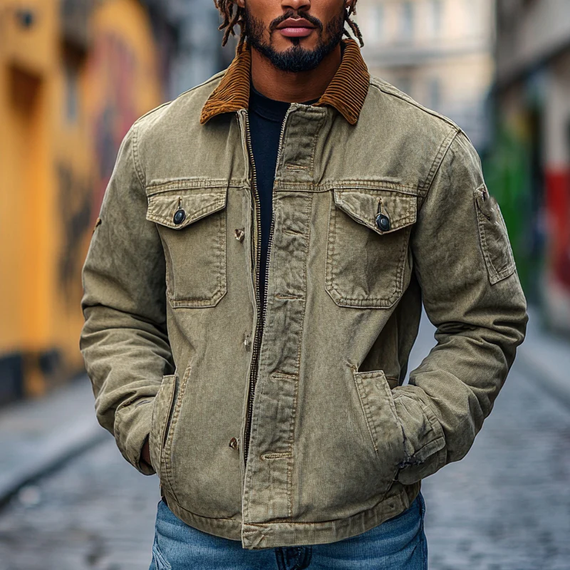 Argel® | Men's Retro Western Cowboy Style Spliced Lapel Corduroy Denim Jacket MTA3051I0X - Image 2