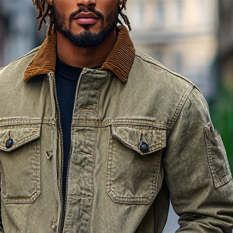 Argel® | Men's Retro Western Cowboy Style Spliced Lapel Corduroy Denim Jacket MTA3051I0X - Image 3