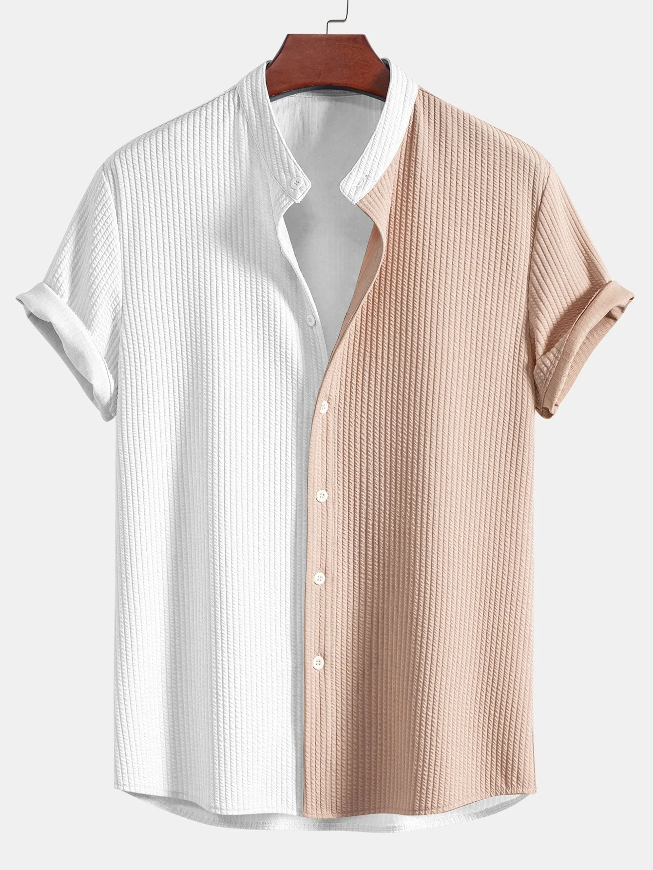 Aric® | Two Tone Muscle Fit Ribbed Stand Collar Shirt - Image 5