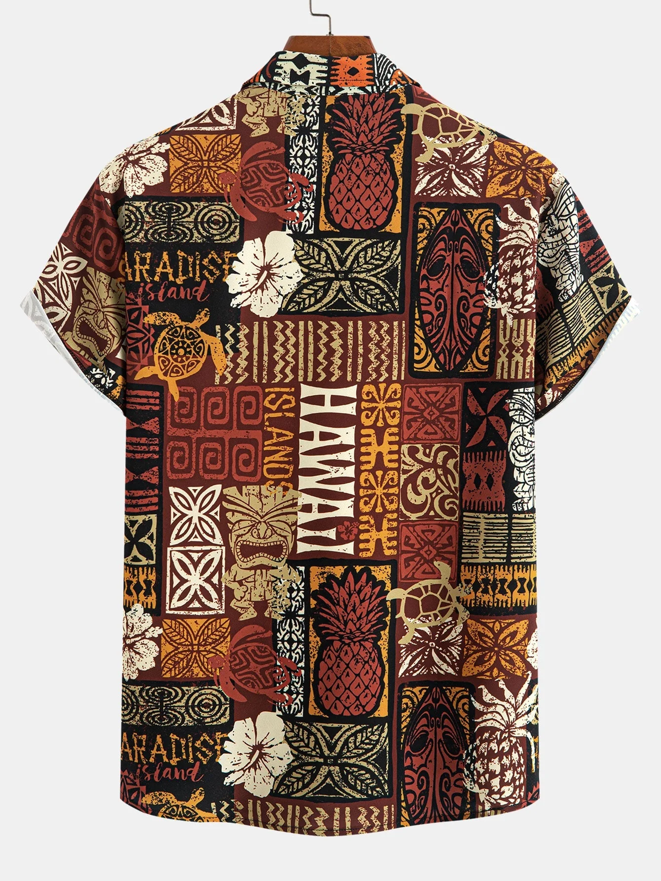 Arie® | Pineapple Ethnic Hawaii Print Button Up Shirt - Image 2