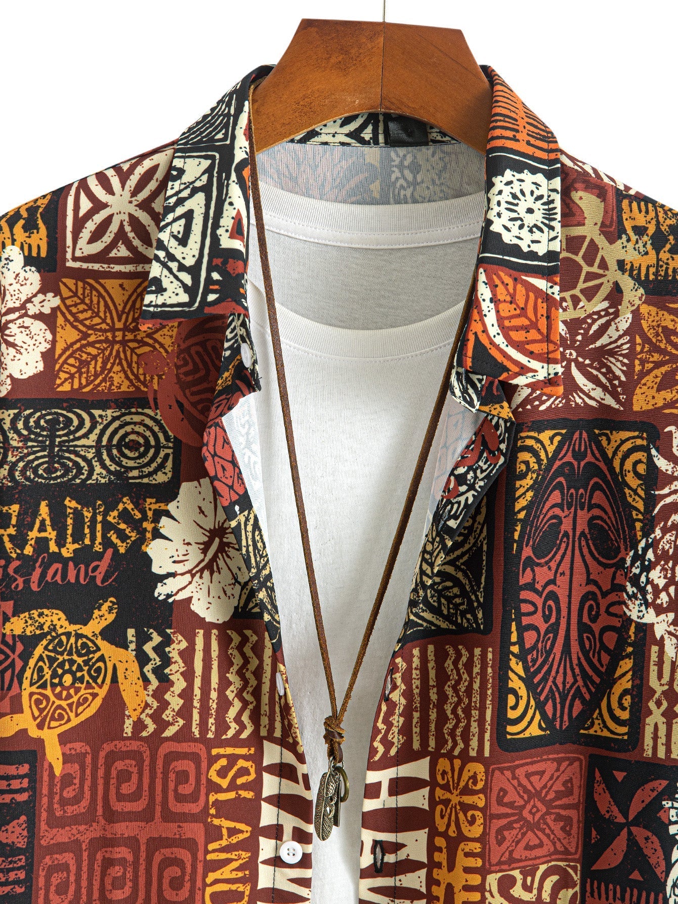 Arie® | Pineapple Ethnic Hawaii Print Button Up Shirt - Image 3