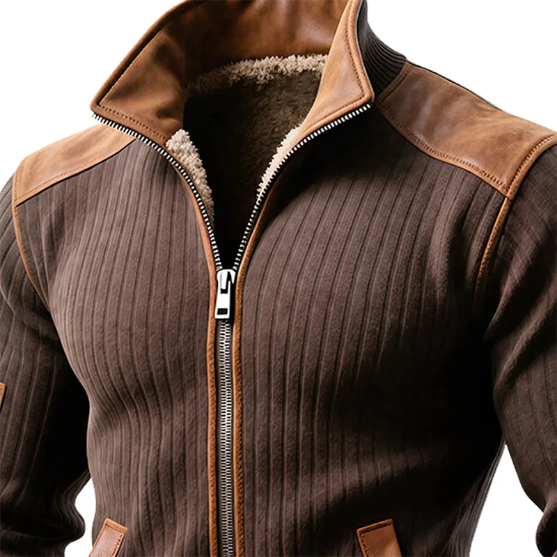 Ariel® | Men's Casual Knitted Stitching PU Lapel Zipper Jacket MTA0931J3X - Image 2