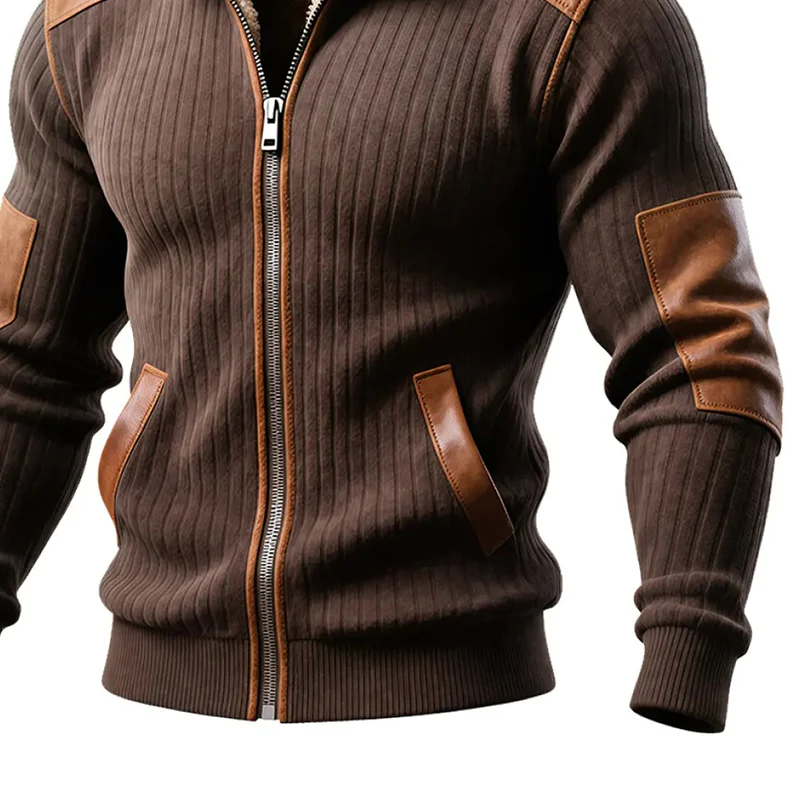 Ariel® | Men's Casual Knitted Stitching PU Lapel Zipper Jacket MTA0931J3X - Image 3