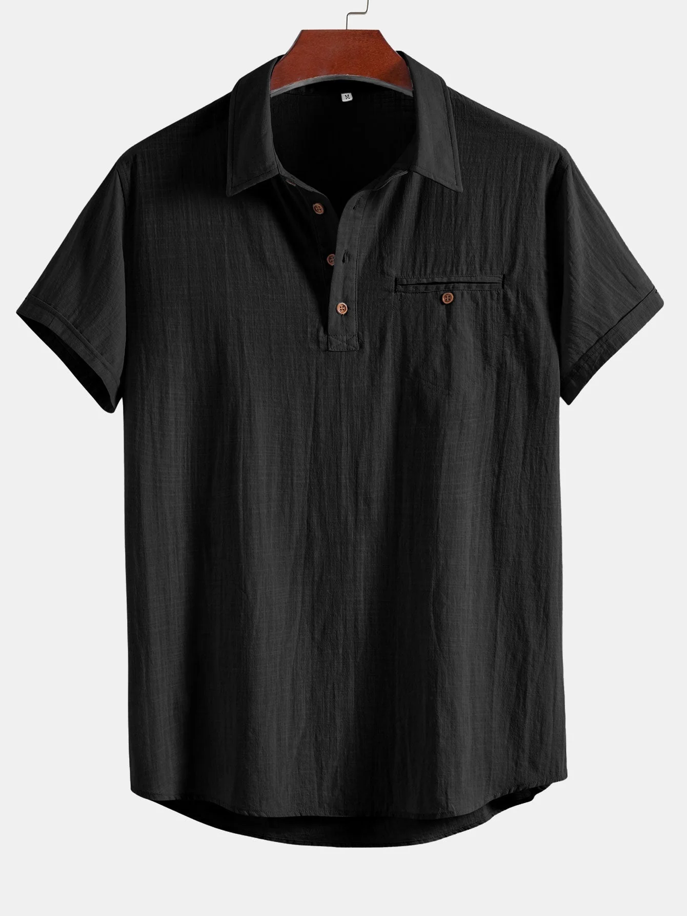 Aristides® | Short Sleeve Linen Look Polo Collar Shirt - Image 7