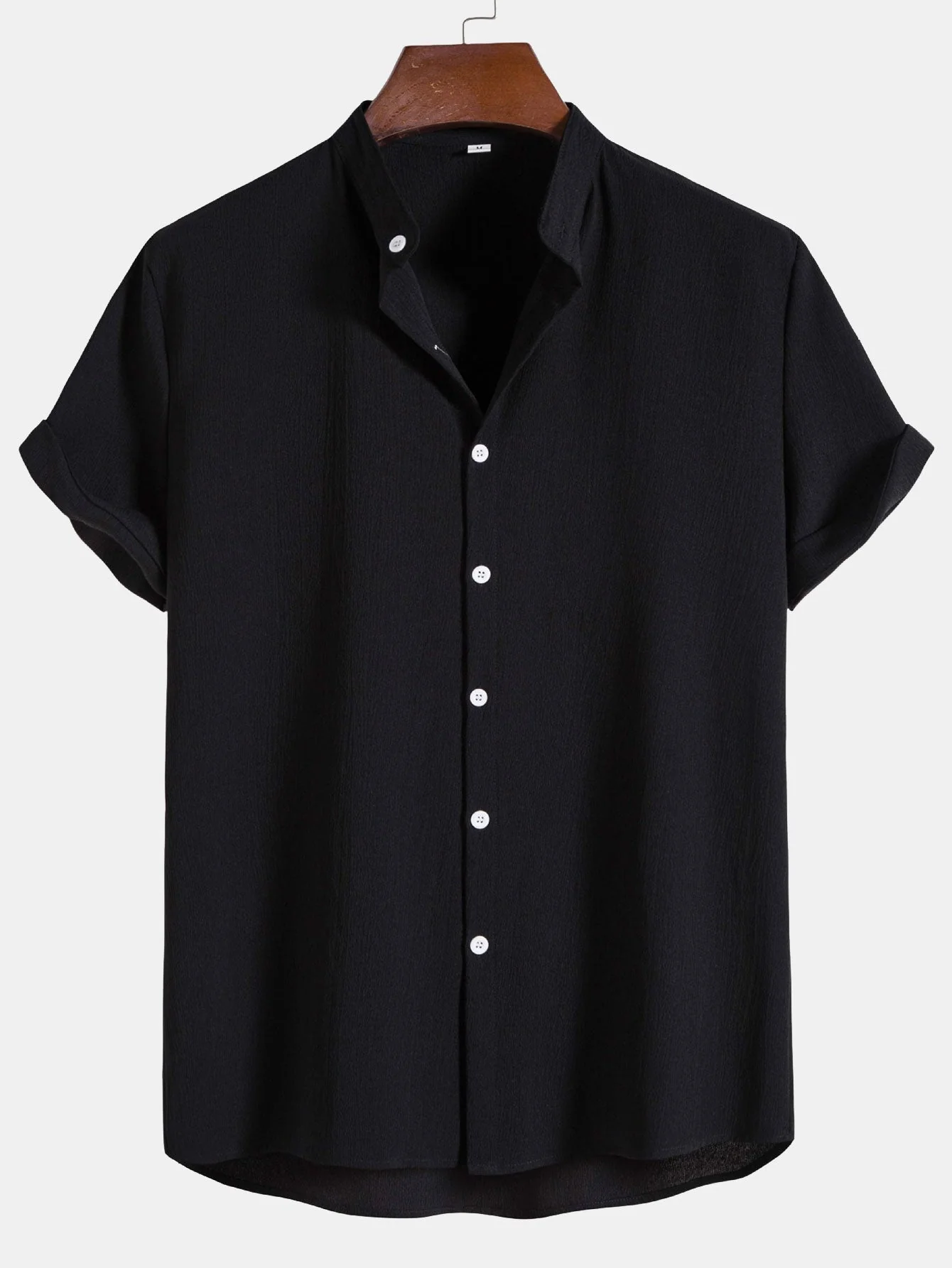 Aristodemo® | Wrinkled Texture Stand Collar Shirt - Image 3