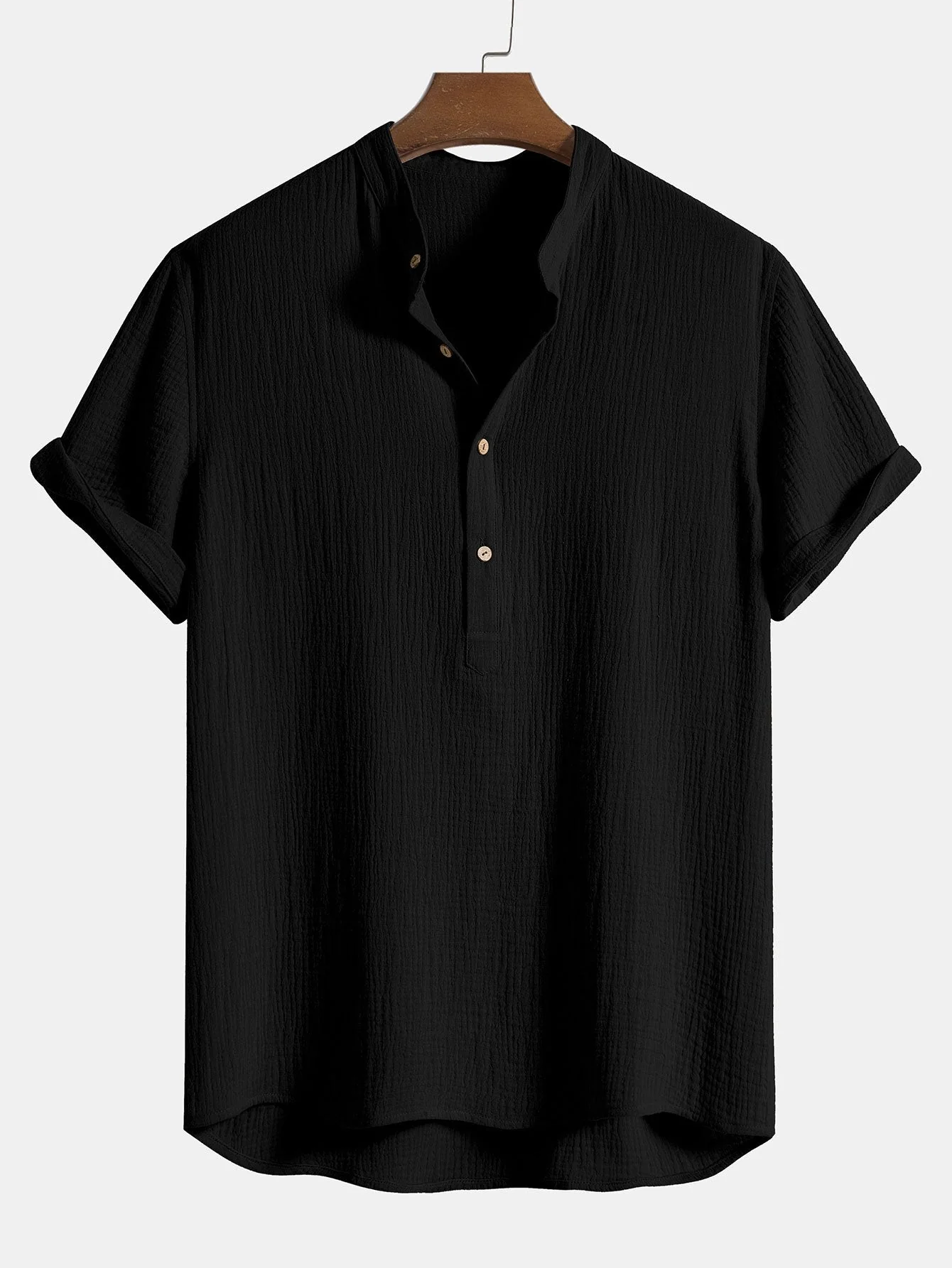 Aritz® | Wrinkled Cotton Half Open Placket Henley Collar Shirt - Image 3