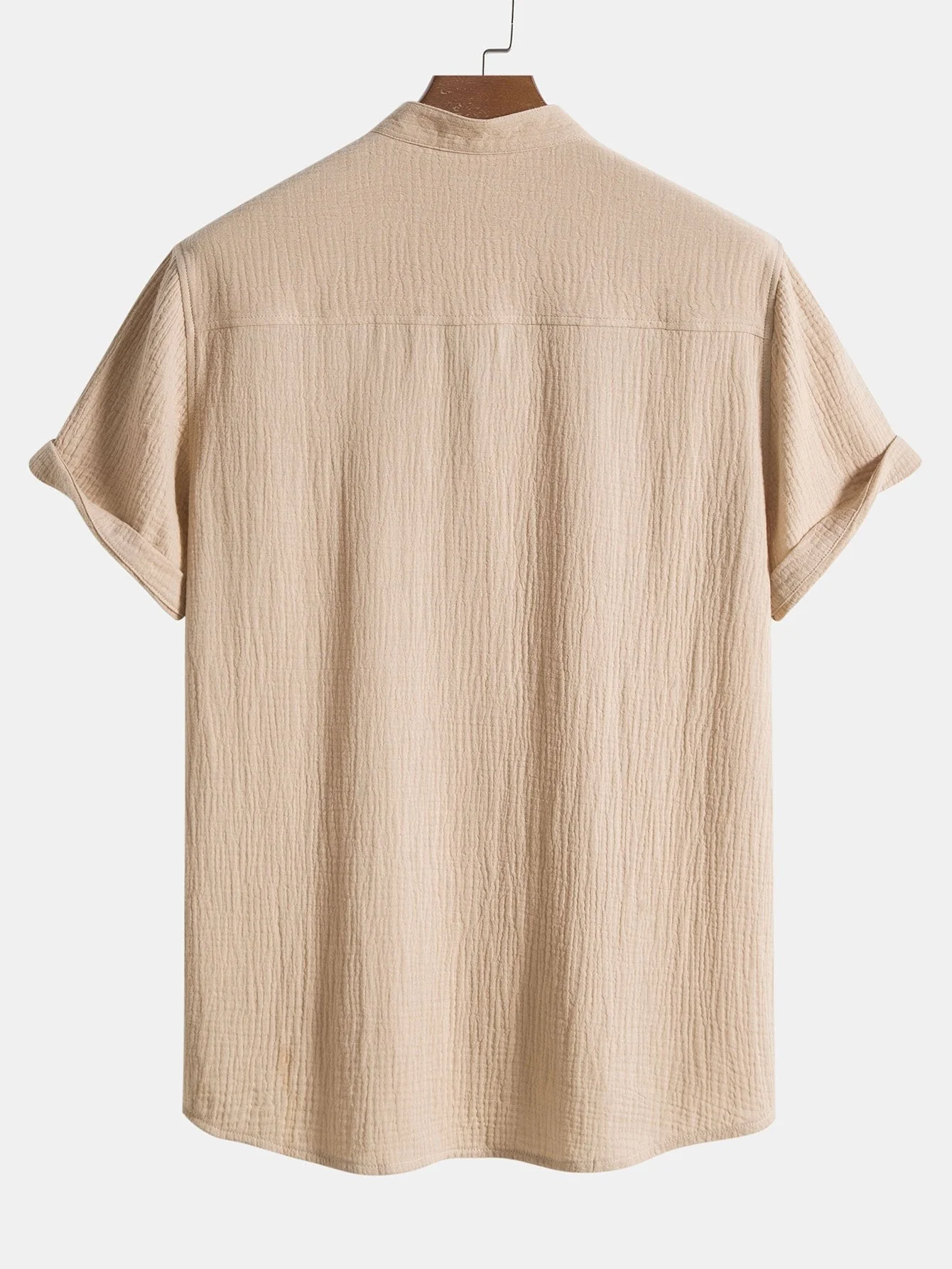 Aritz® | Wrinkled Cotton Half Open Placket Henley Collar Shirt - Image 4