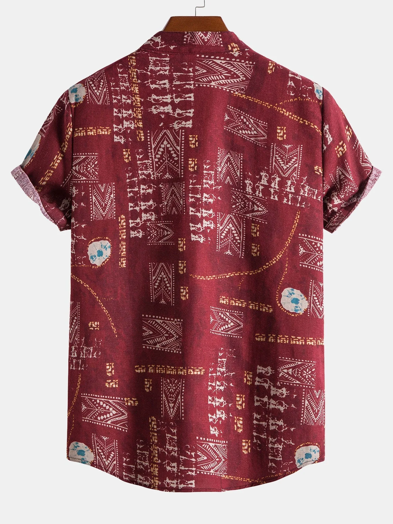 Arkan® | Tribal Geometric Print Henry Collar Shirt - Image 2