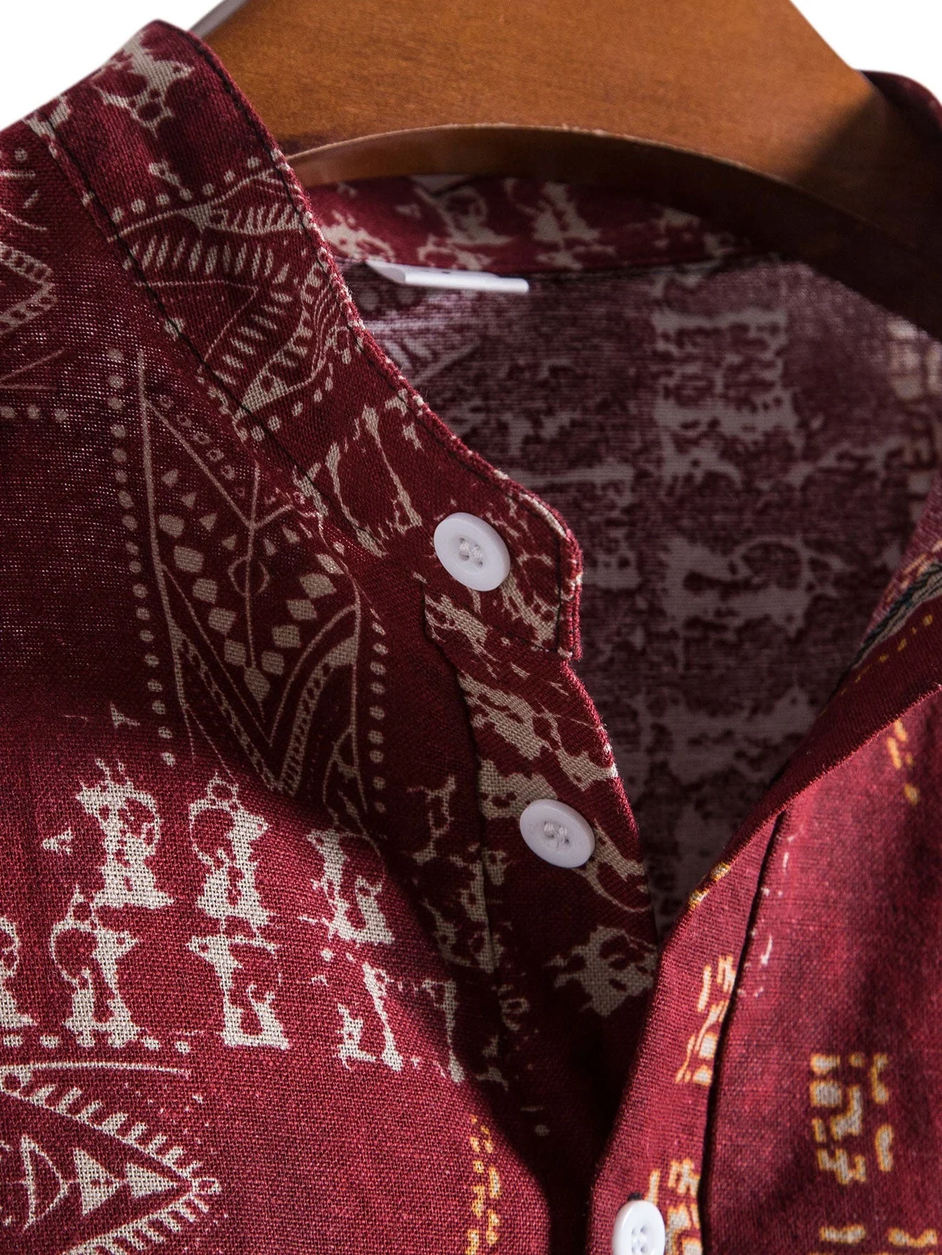 Arkan® | Tribal Geometric Print Henry Collar Shirt - Image 3