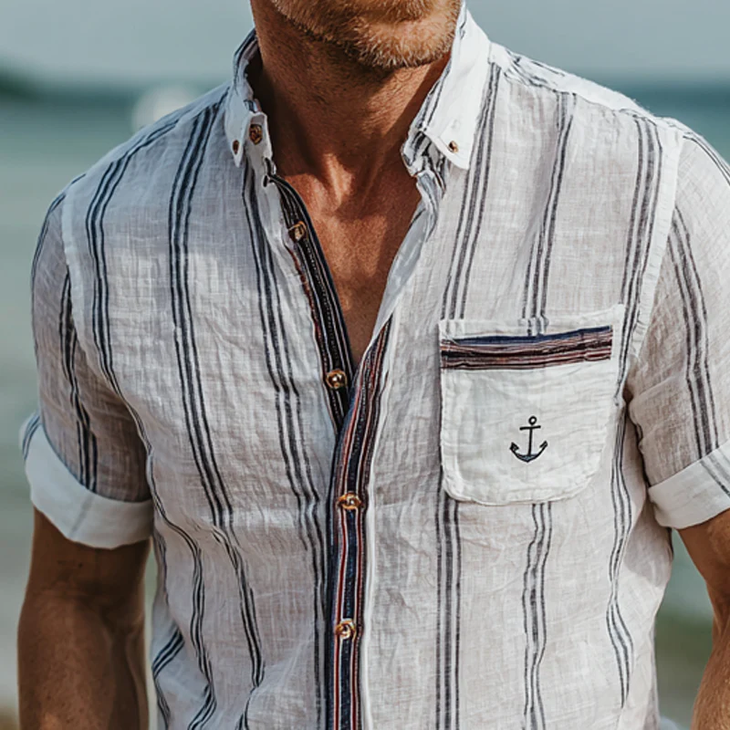 Armand | Men'S Stripe Print Lapel Short Sleeve Shirt - Image 3