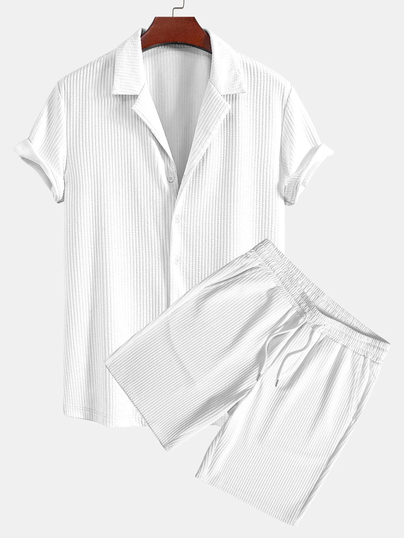 Arnaldo® | Muscle Fit Ribbed Deep Cuban Shirt & Drawstring Ribbed Shorts - Image 3