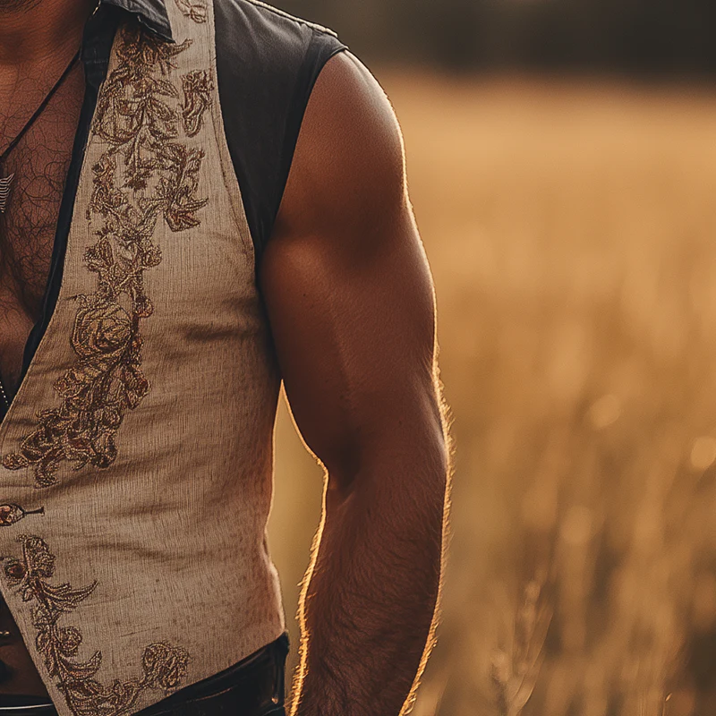 Arnie | Men'S Summer Fashion Fake Two Piece Embroidery Slub Linen Sleeveless Vest - Image 4