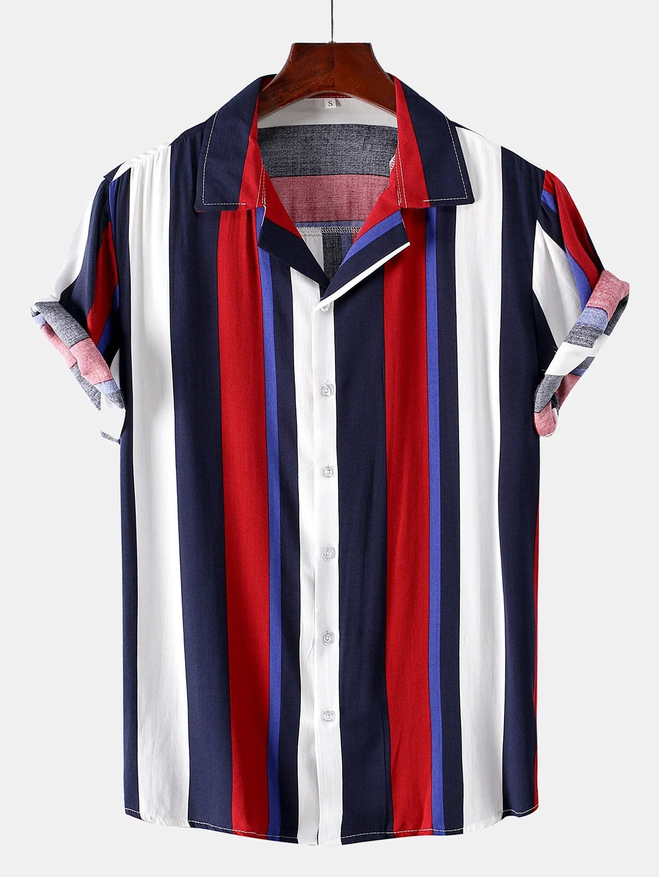 Arno® | Colorful Striped Print Revere Shirt - Image 3